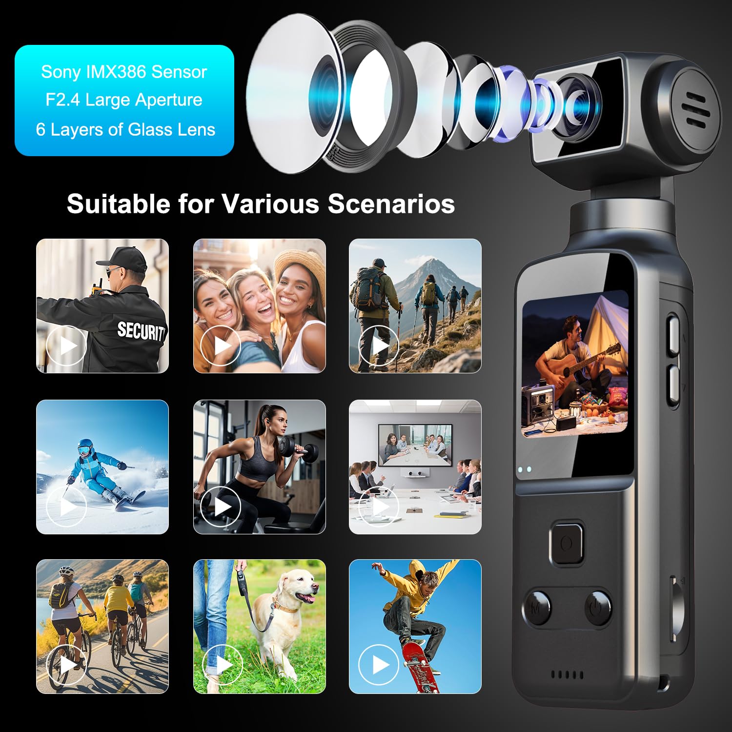 4K Camera Pieton, Caméra Portable/Vlogging/POV/Corporelle avec Objectif Rotatif 270°, Pocket Body Cam avec Microphone Externe, Clip et Carte TF 64 Go