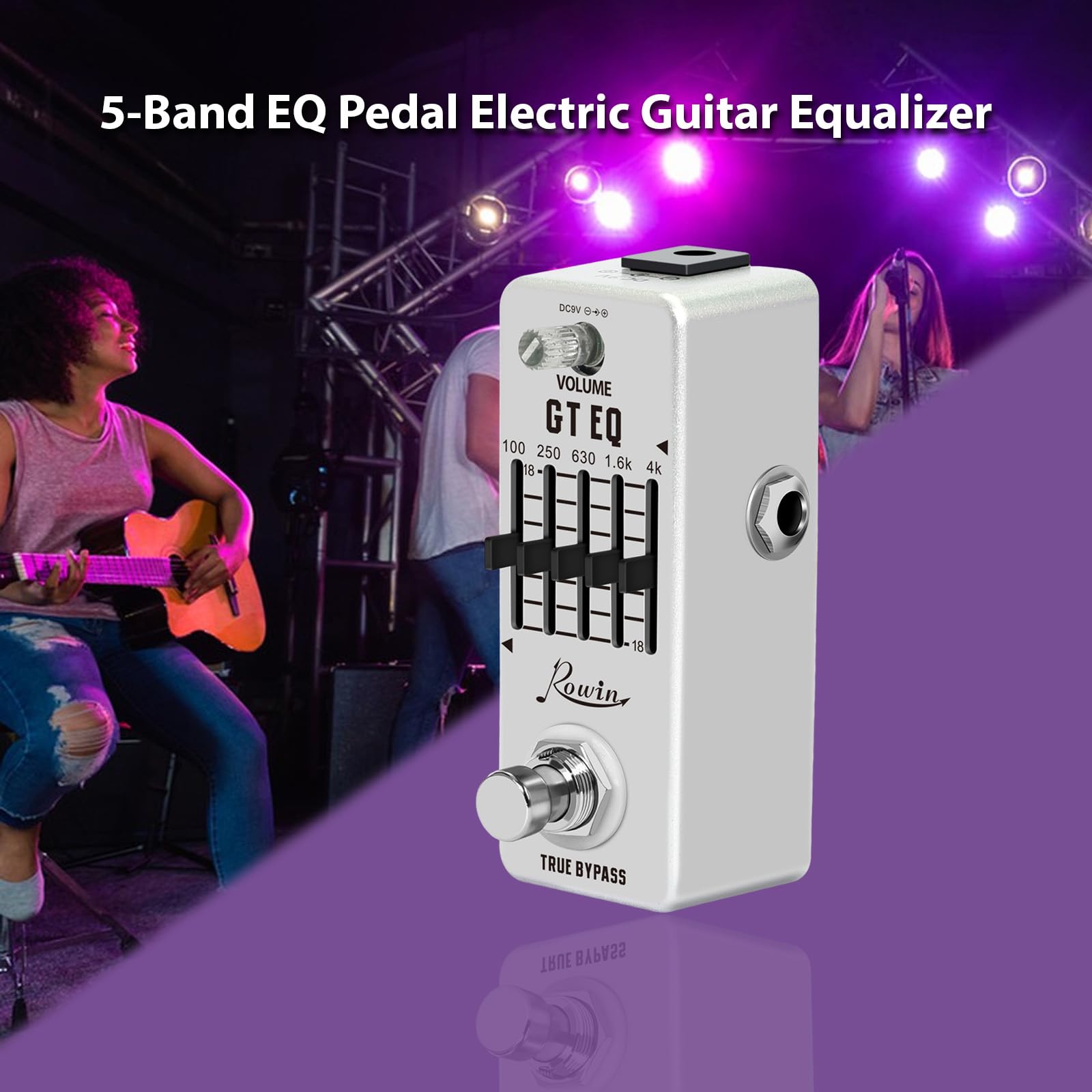 Pedal EQ Pedal EQ para guitarra eléctrica Pedal ecualizador Rowin 5 bandas EQ Pedal ecualizador de guitarra eléctrica 100Hz 250Hz 630Hz 1.6kHz 4kHz True Bypass 1/4 pulgadas Mono Metal Shell