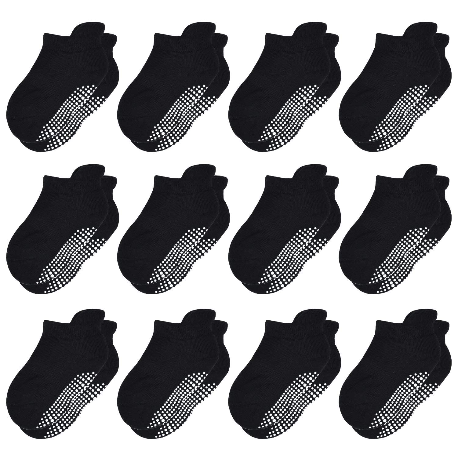 HYCLES Toddler Grip Socks Baby Boys Girls Ankle Socks with Grips 12 Pairs - Kids Non Slip Anti Skid Socks Black 1-3 Years