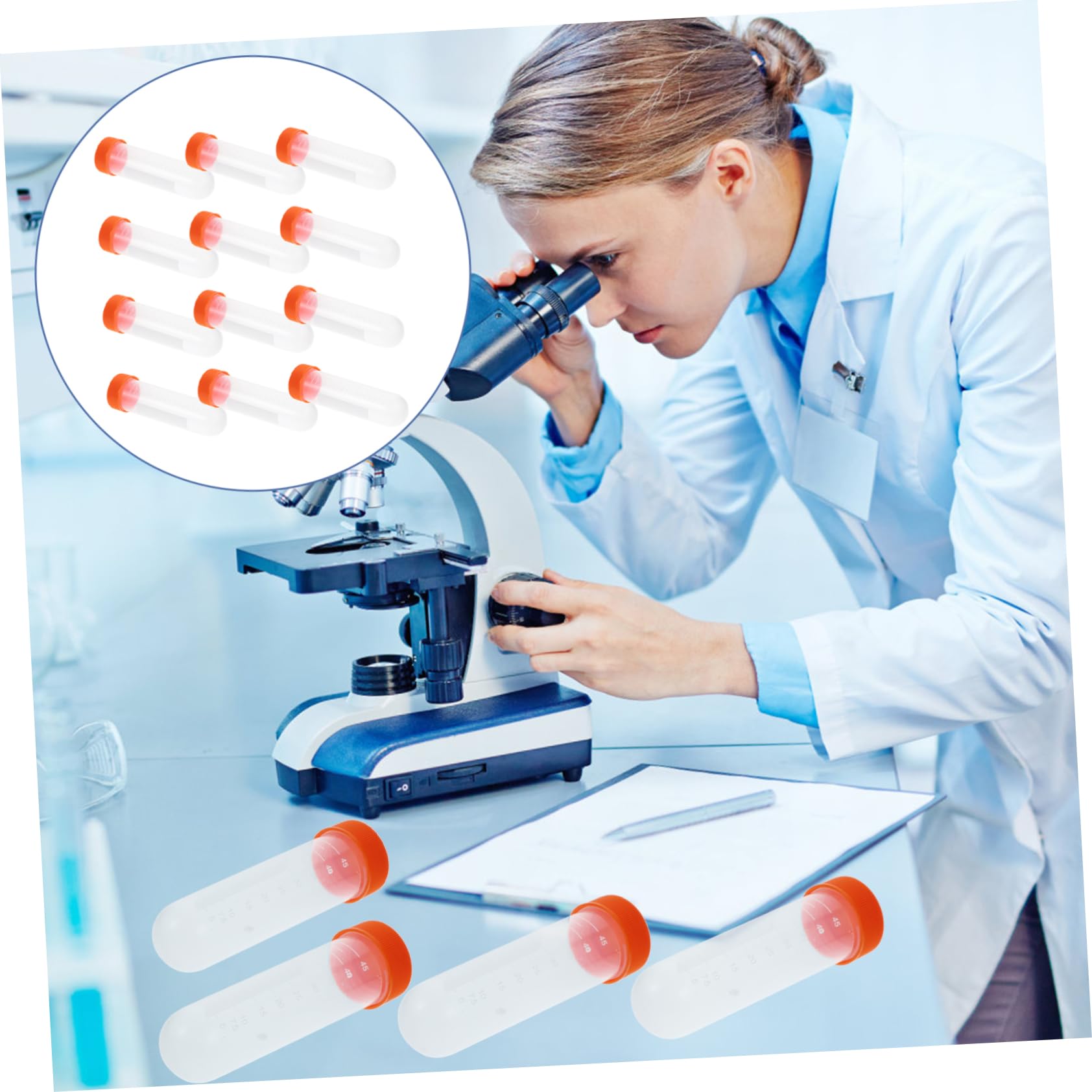 PLAFOPE 100 Piezas Tubo Centrífugo Tubos De Laboratorio De Plástico Suministros De Laboratorio Tubos De Ensayo De Laboratorio Tubos De Ensayo Con Tapas Colocar El Plastico Fondo Redondo