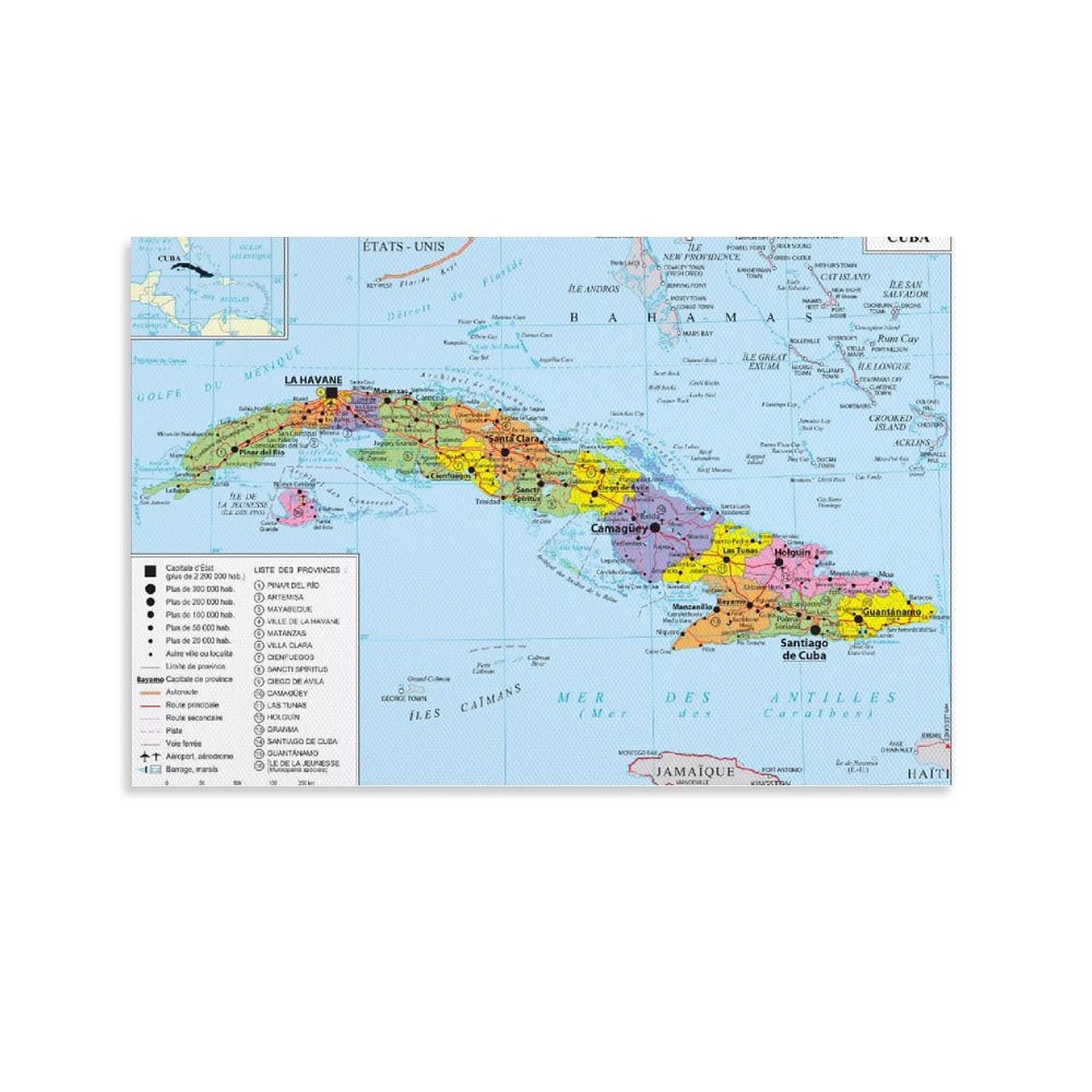 Geopolitical Map of Cuba Canvas Art Poster And Wall Art Picture Print Modern Family Bedroom Decor Posters 08x12inch(20x30cm)