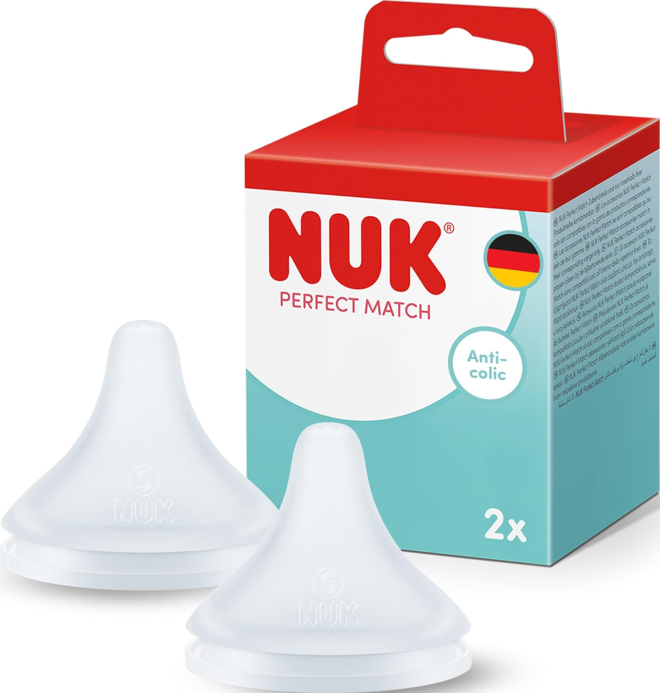 NUK Perfect Match Baby Bottle Teats | 3+ Months | Anti Colic Feeding Bottle Teats | Silicone | Medium | 2 Count