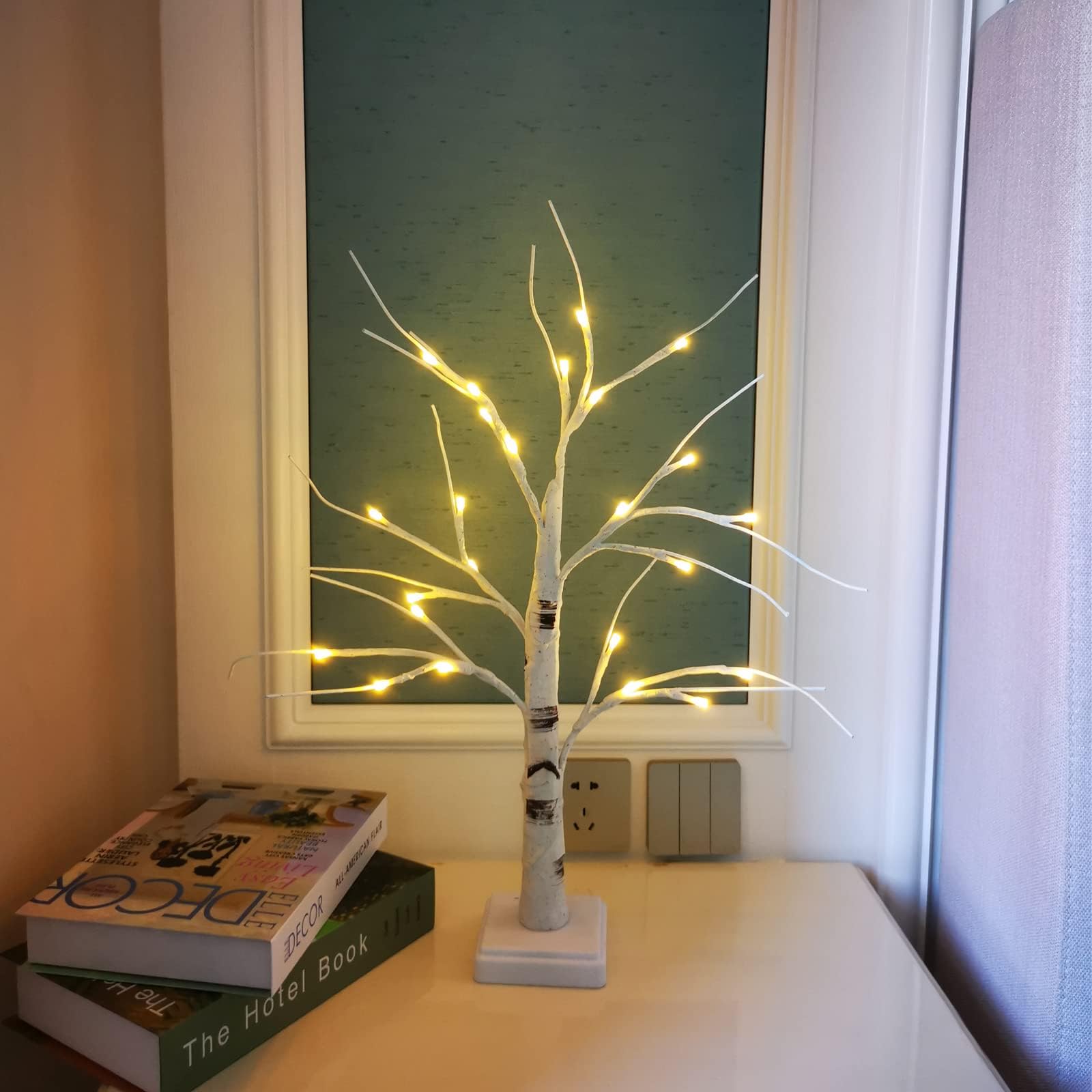 pete mici Tree Lamp, 2FT 24LT LAMP, Birch Tree-Warm White, Modern, Metal, Tabletop, Battery Operated & USB Powered, Touch, LED, Indoor Waterproof, for Wedding, Christmas, Festivals Decoration