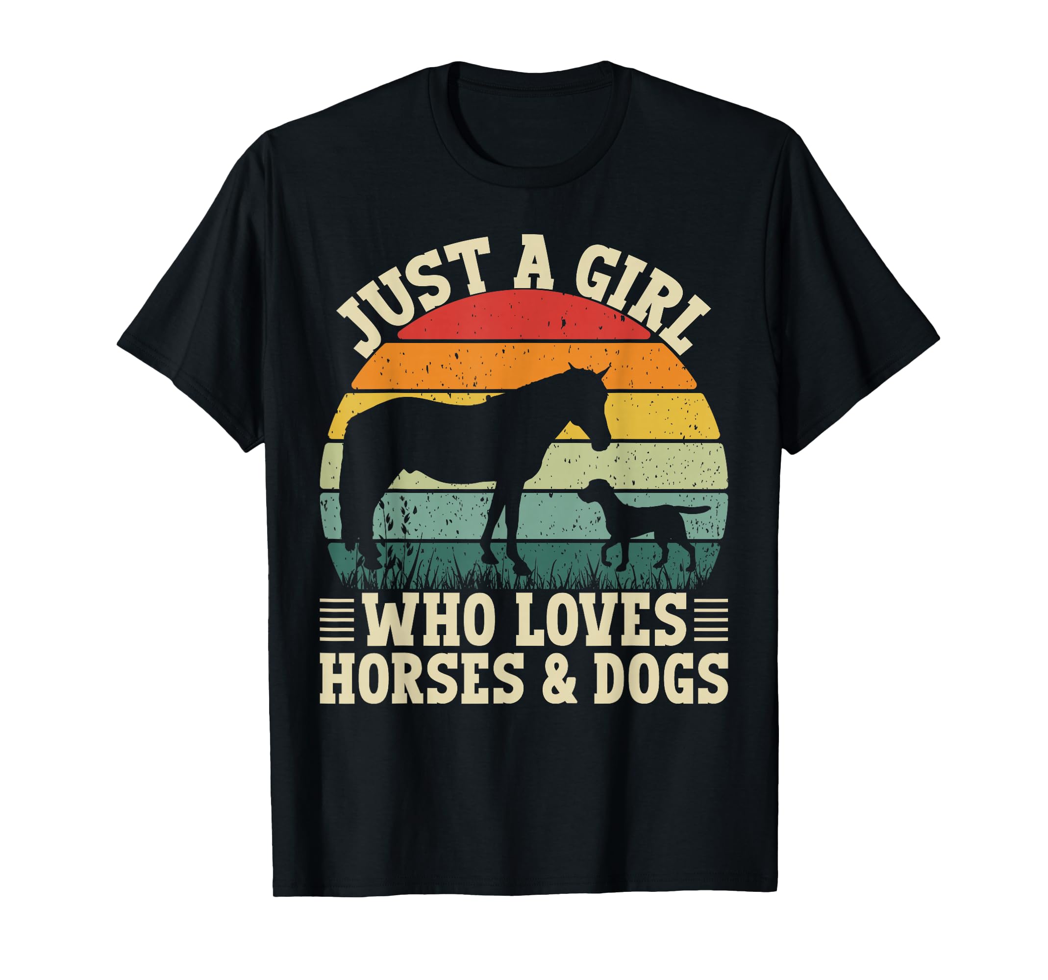 Retro Just A Girl Who Loves Horses and Dogs Women Girls T-Shirt