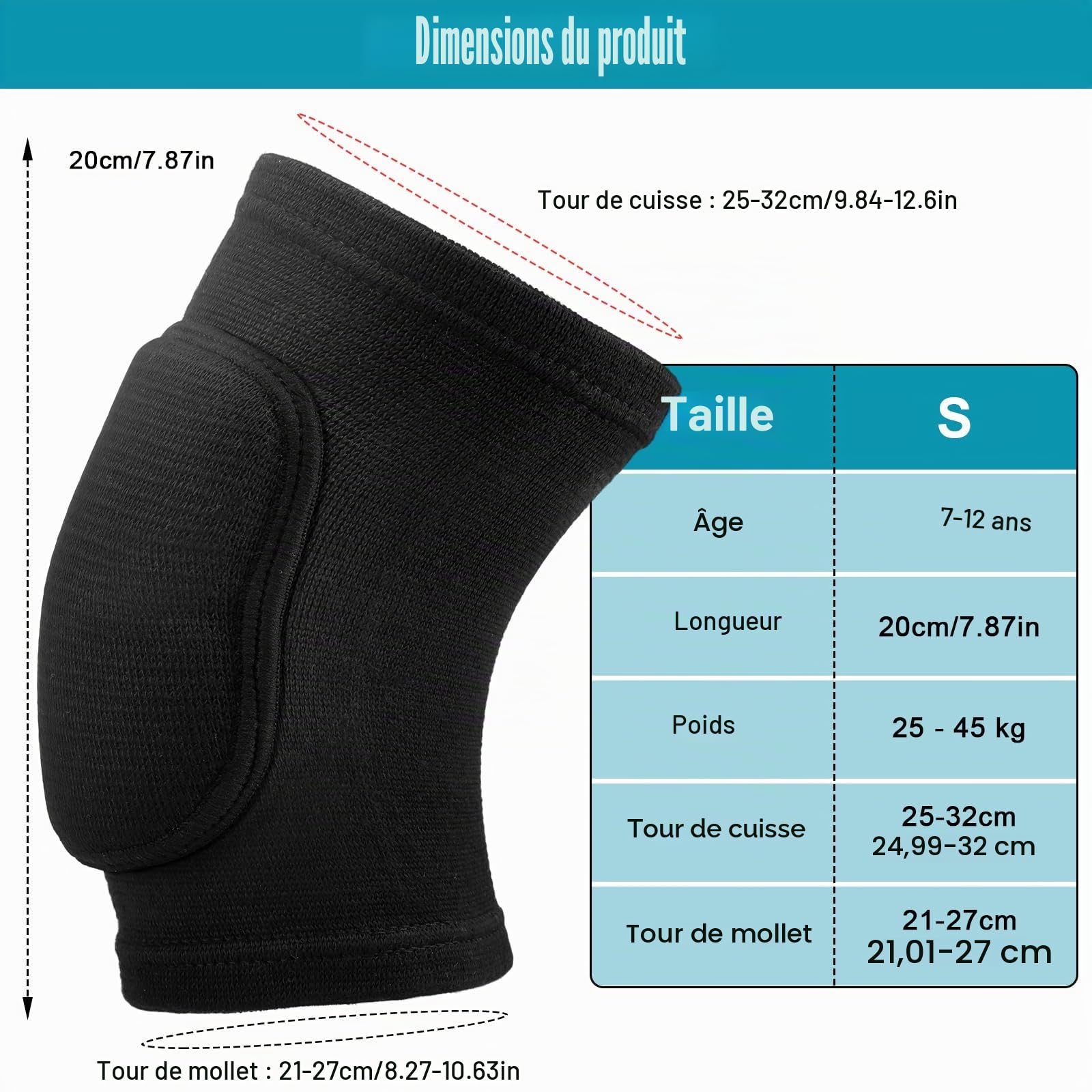 1 Paire Genouillère Sport, Genouillères Enfants, Antidérapantes, Rembourrées en Mousse, Genouillère pour le Volleyball, Danse, Skateboard, Basket-ball, Football (Taille S, Poids : 25 à 45 kg)