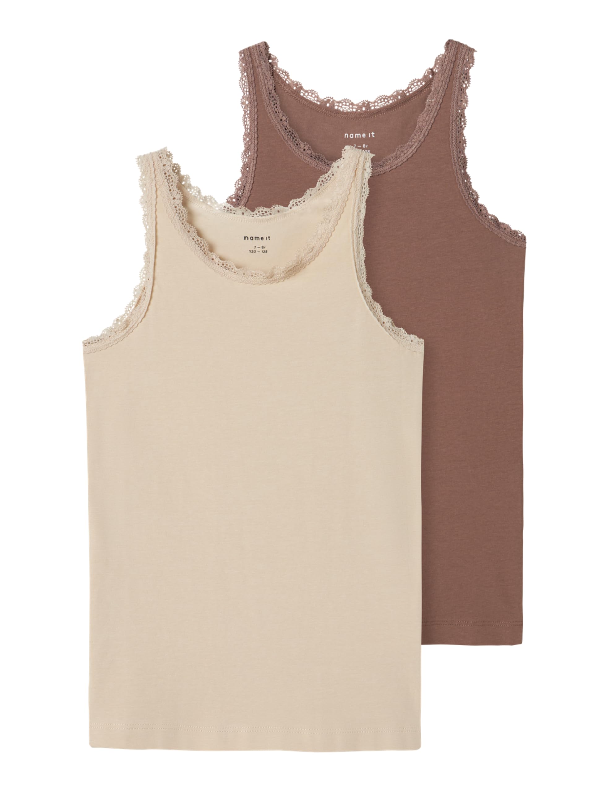 NAME IT Girl's NKFTANK TOP 2P Peyote LACE NOOS Undershirt, Peyote, 158/164