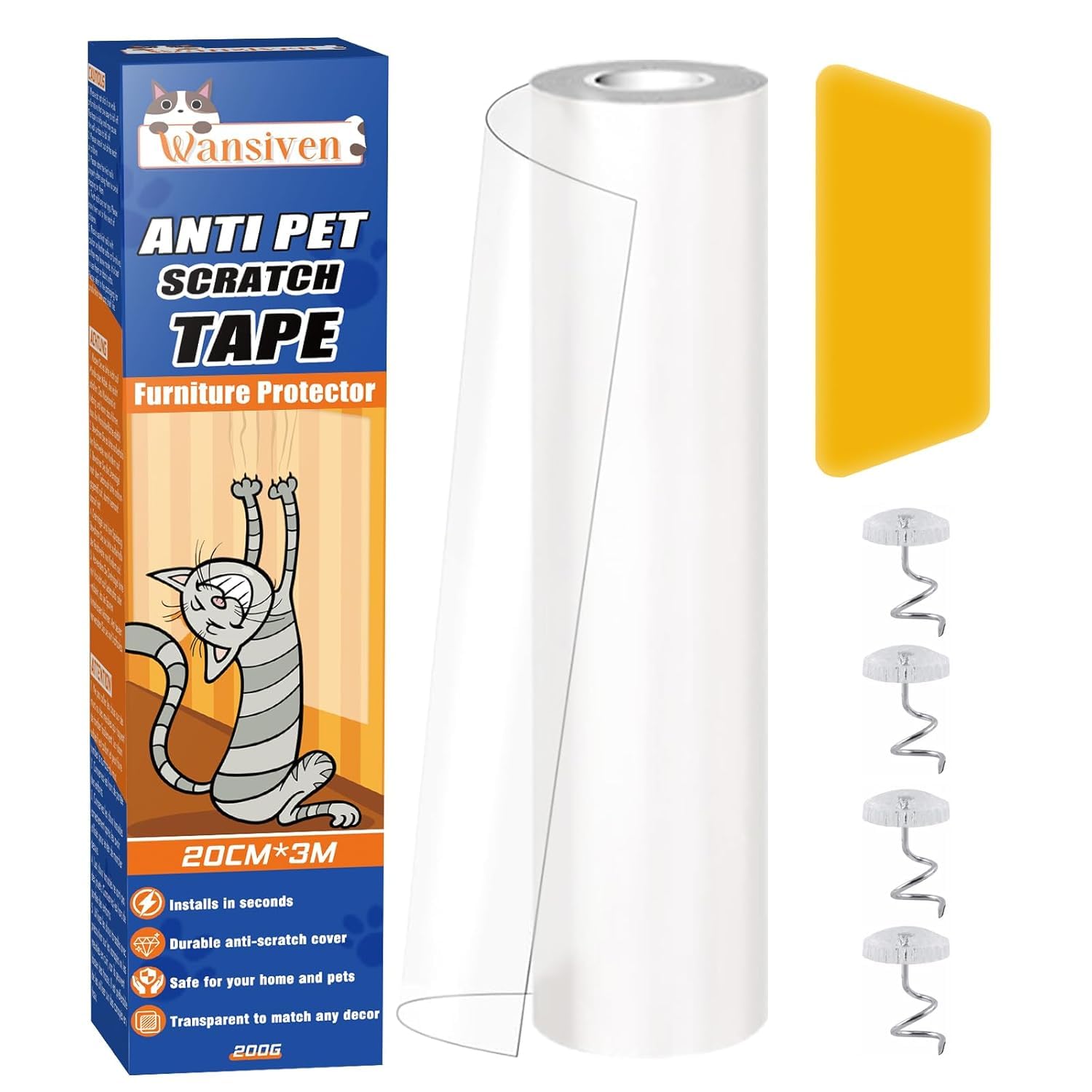 Wansiven Kratzfolie Katzen Selbstklebend, Kratzschutz Wand, Kratzschutzfolie, Transparent AntiKratz Tape für Möbel Couch Sofa Wand Tür Schutz (20cm x 3m)