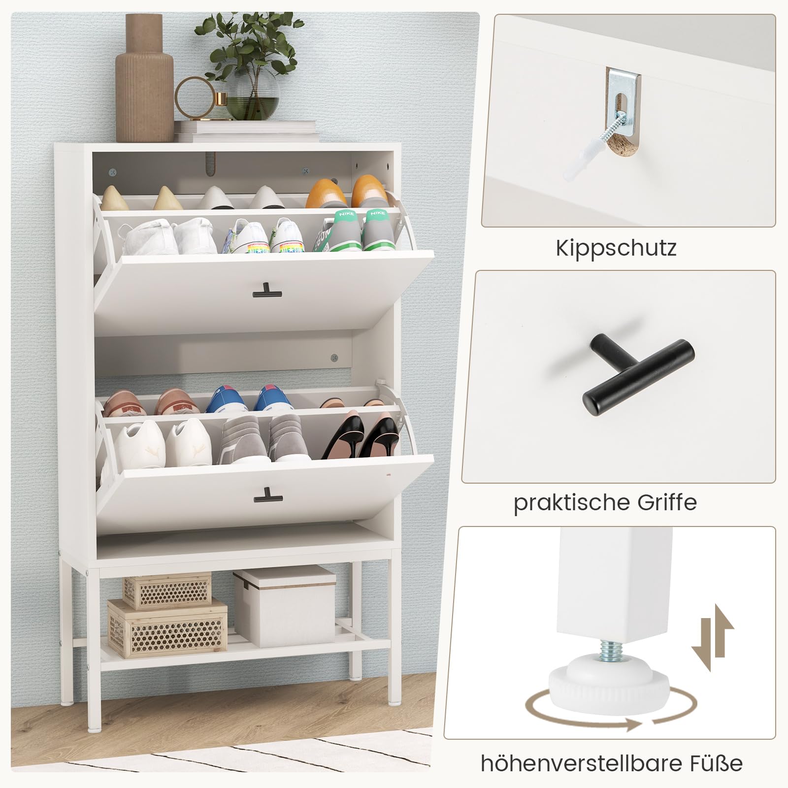 COSTWAY Schoenenkast met 2 Kleppen, voor Gang, Hal en Woonkamer