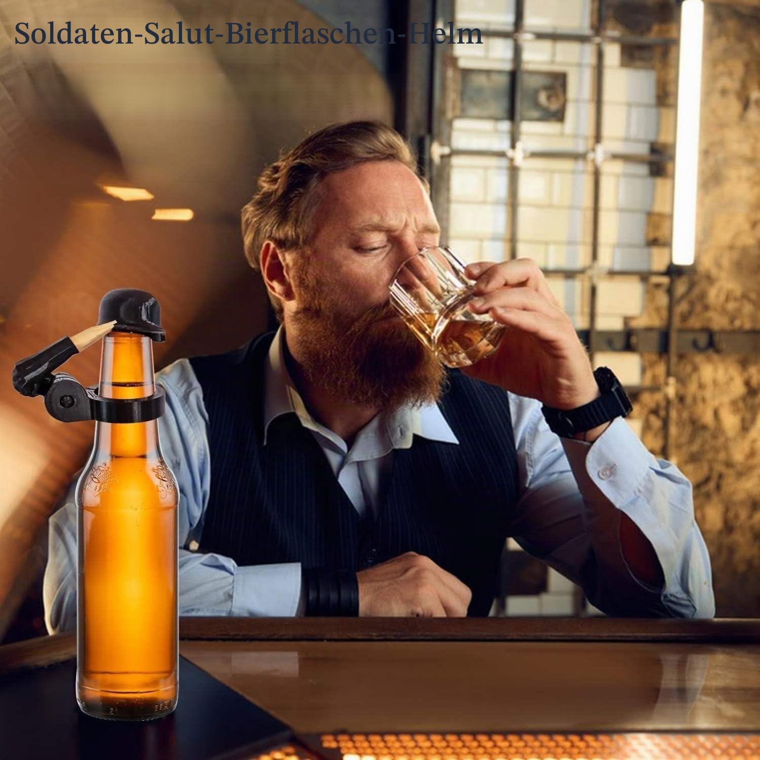 Soldat Salute Bier Bierflaschen Helm Bierflaschen Helm Mit Soldatengruß Bierflaschenverschluss Staubdicht Flaschenverschluss für Party Grillparty Bar (Schwarz*6)