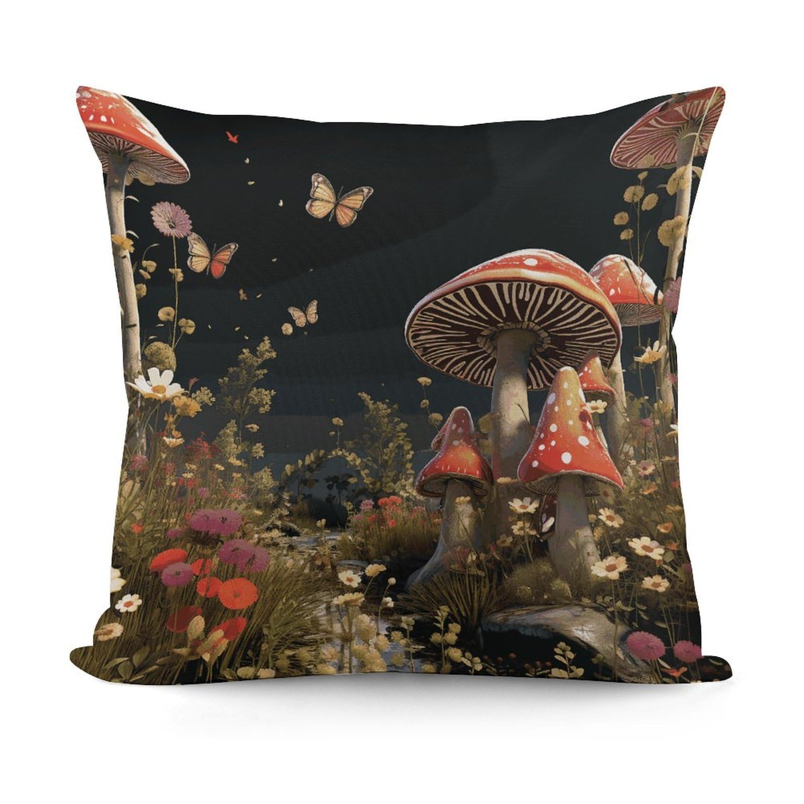 VstaDank Fairy Tale Style Mushrooms Pillow Covers Soft Plush Decorative Square Pillow Cover Modern Breathable Pillowcases Pillowcase with Invisible Zipper 18x18 Inches for Sofa Living Room