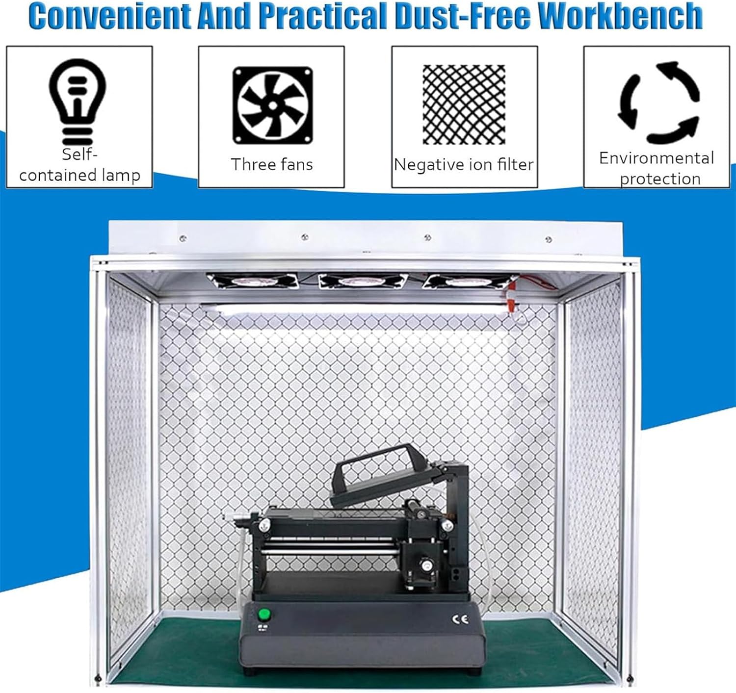 Vertical Laminar Flow Hood Mycology Laminar Flow Cabinet Particulate Filter with Three Fans and HEPAs-Filter,for Cell Phone LCD Screen Repair/Workshop/Lab Dust Work,110V