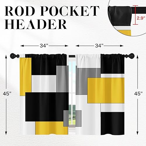 Vista 186 de Cortinas geométricas de cocina negras y grises de 63 pulgadas de largo, juego de 2, cortinas grises y blancas para dormitorio, sala de estar, Gris