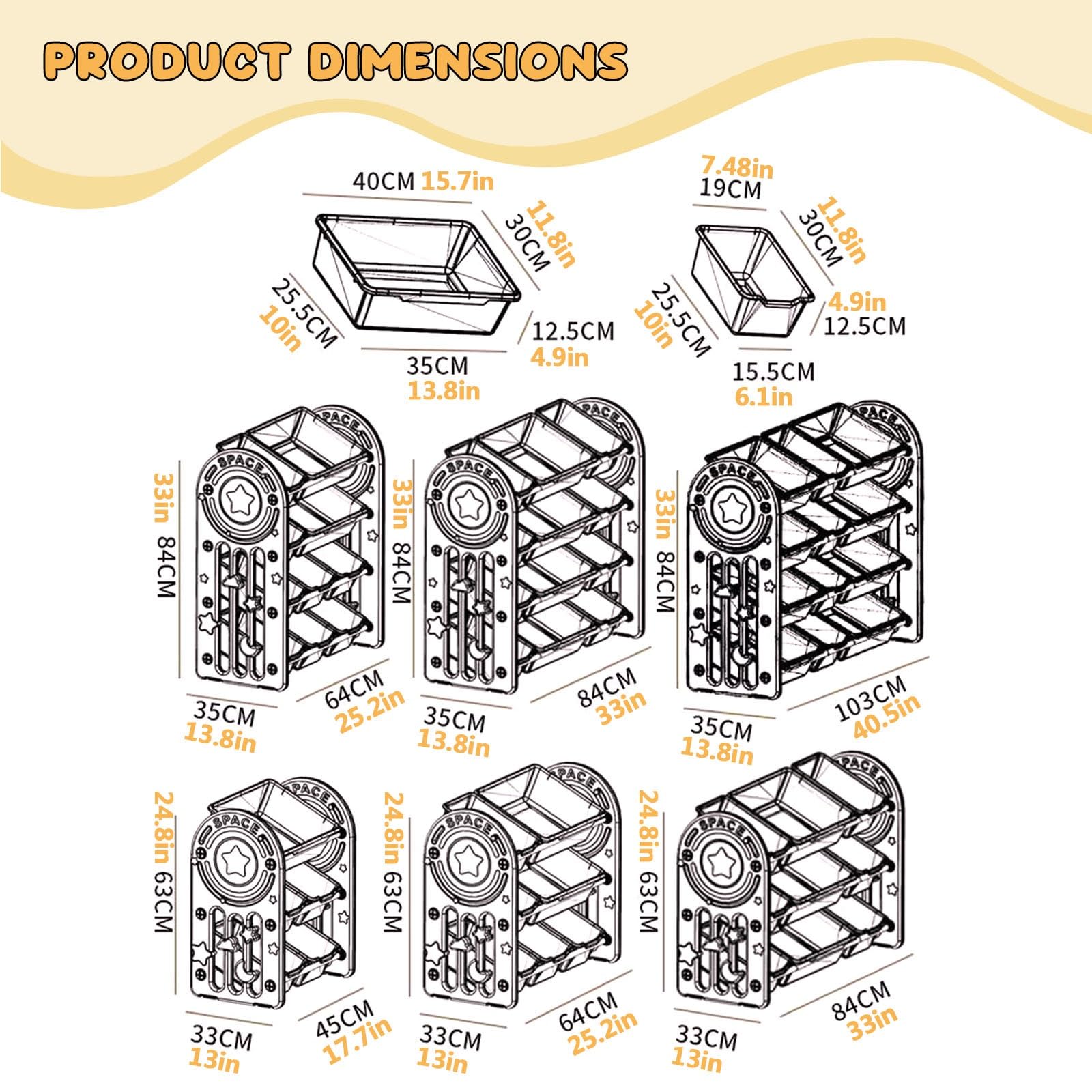 Scaffale Portaoggetti per Giocattoli con Contenitori Rimovibili e Ripiani Scaffale per Giocattoli per Camera da Letto, Cameretta o Sala Giochi Montessori(Beige,40.5 * 13.8 * 33in)