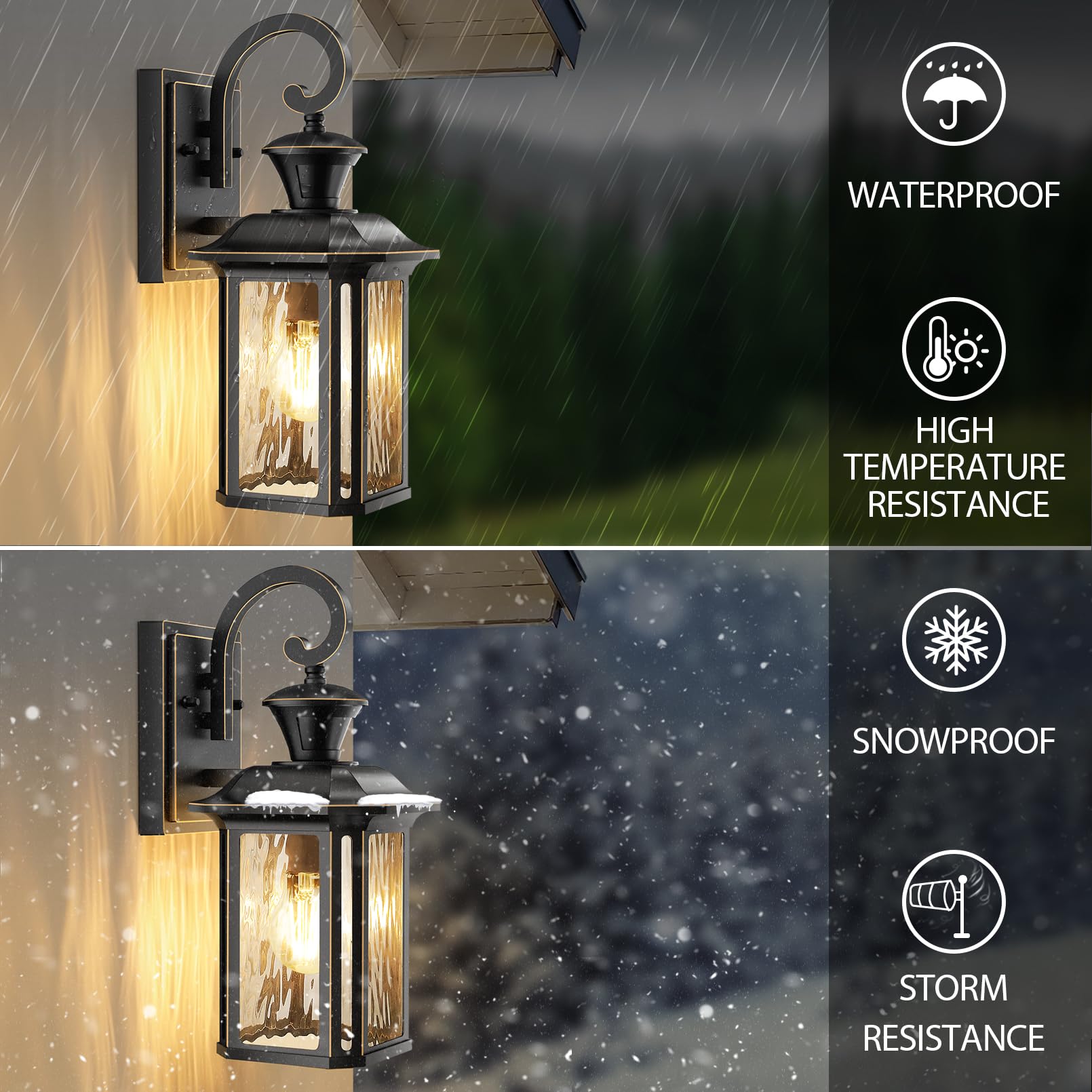 YKLITG Motion Sensor Outdoor Porch Light - Dusk To Dawn Wall Sconce With Adjustable Settings