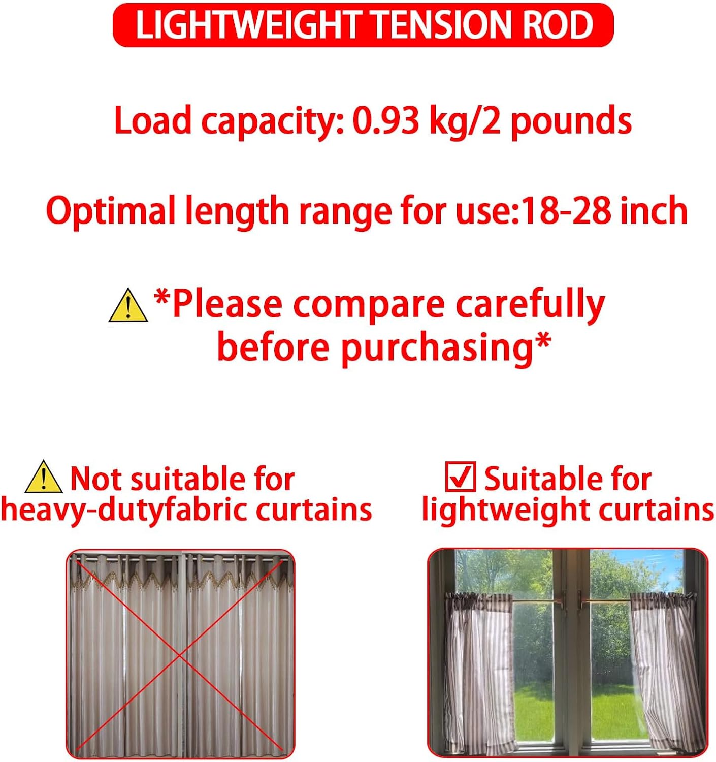 Regular Duty Lightweight Tension Rod 7/16" Diameter Adjusts from 18-28 Inches Brass Finish (2PCS)
