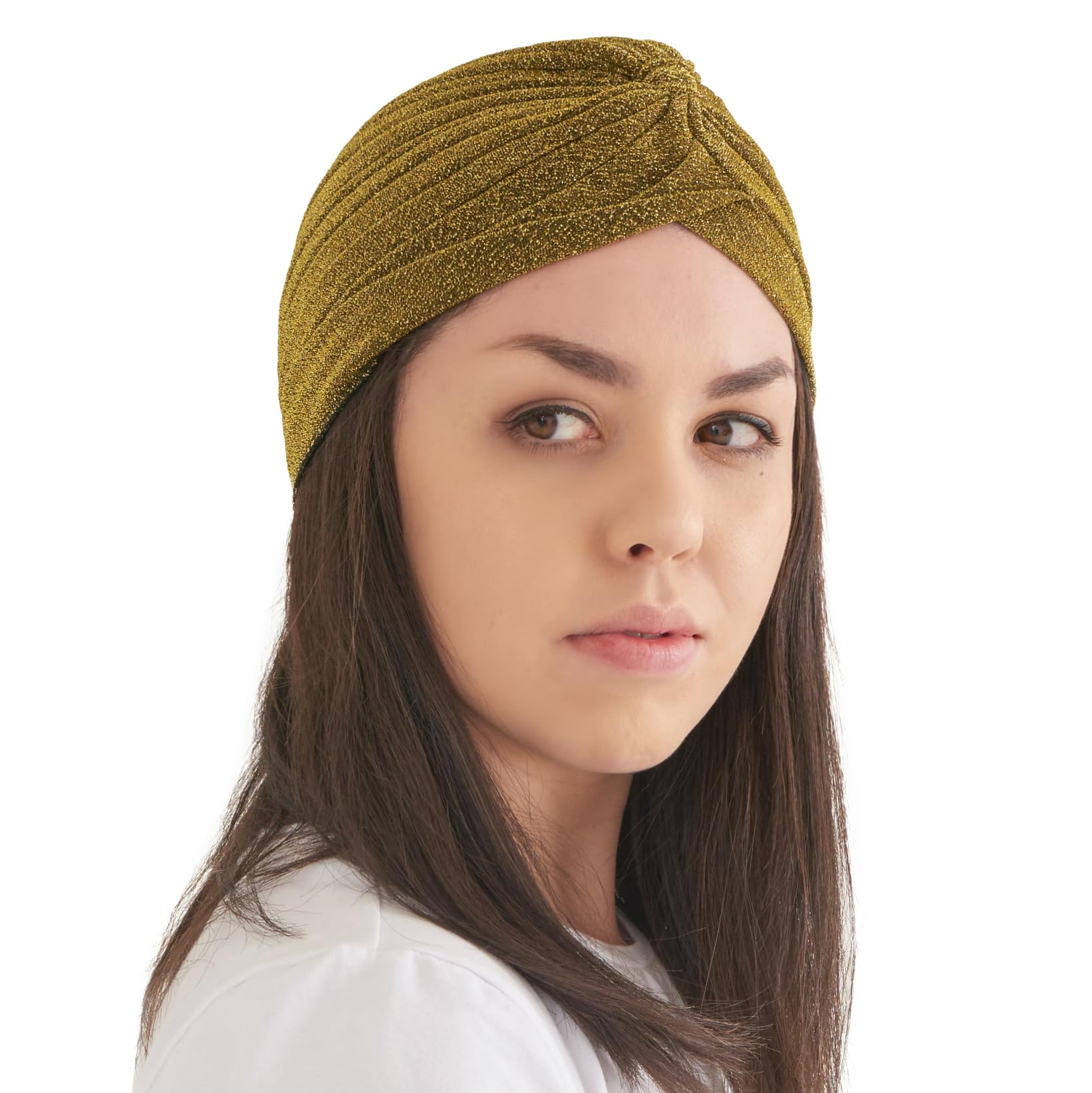Charm Women's Gold Glitter Fashion Turban Hat - Twist Boho Headwrap Arabian Festival Chemo Hat