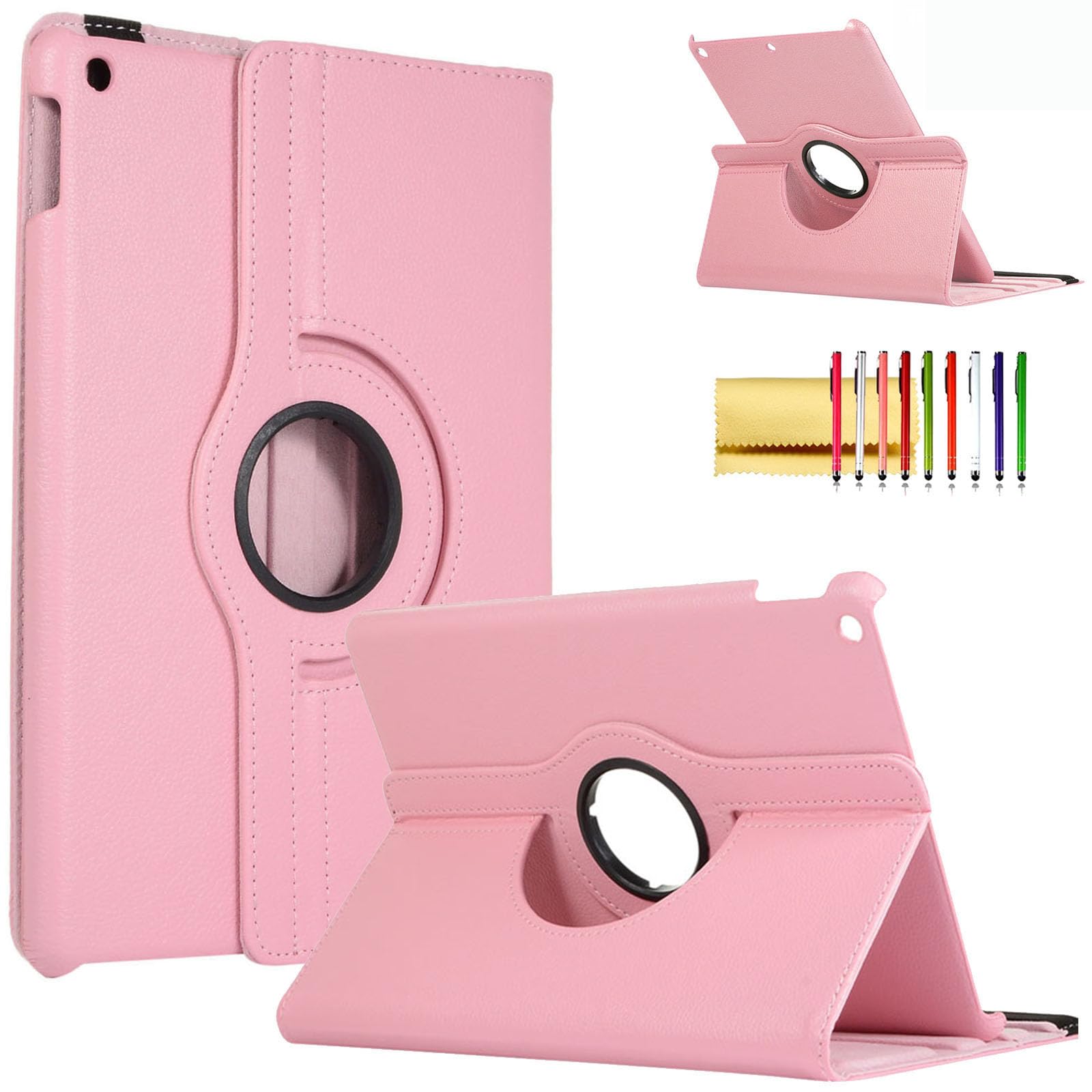 Rotating Case for iPad Pro 12.9-inch 1st & 2nd Generation (2015/2017), Techcircle Slim Premium PU Leather Smart Cover Multi-Angle Viewing Stand Folio Magnetic Hard Shell Protective Case, Pink