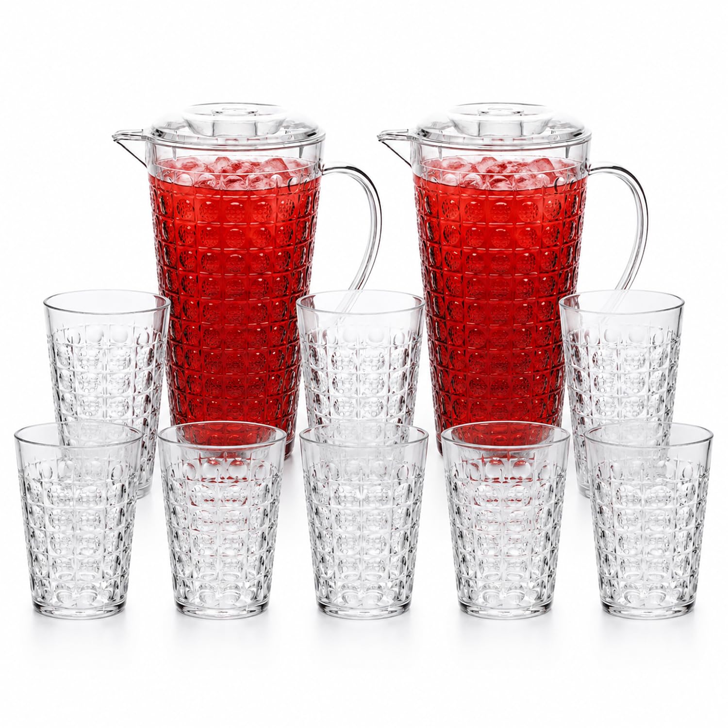UNIQUE HOME LIVING Clear Acrylic Pitcher 2 Litre Water Jug with Lid, BPA-Free, 2 Juice Jugs with 8 Cups Set for Iced Tea, Lemonade, Cocktails, Cold Beverage Carafe for Fridge - Orbela Design