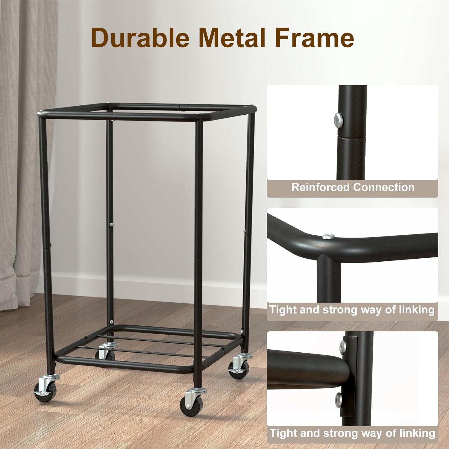 WOWLIVE 160L Rolling Laundry Hamper with Wheels, Heavy Duty Laundry Basket, Large Laundry Cart with Steel Frame and Removable Bag, Dirty Clothes Hamper for Home, Closet, Dorm, Bathroom, Black