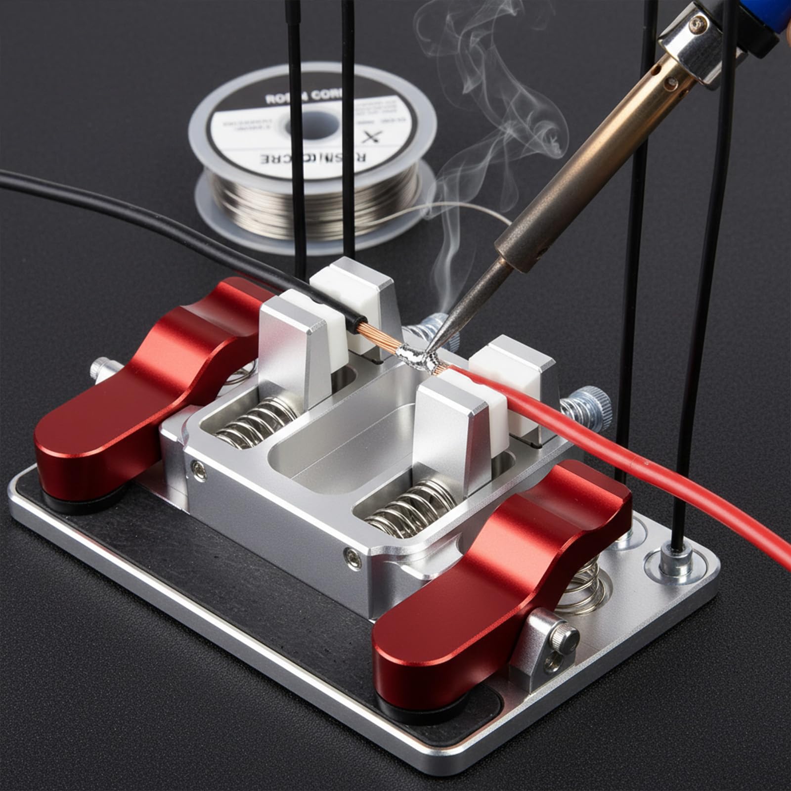 Morsetti per tavolo di saldatura e stazione di saldatura, supporto PCB regolabile 3 in 1 con morsetti in ceramica e coccodrillo per riparazioni elettroniche