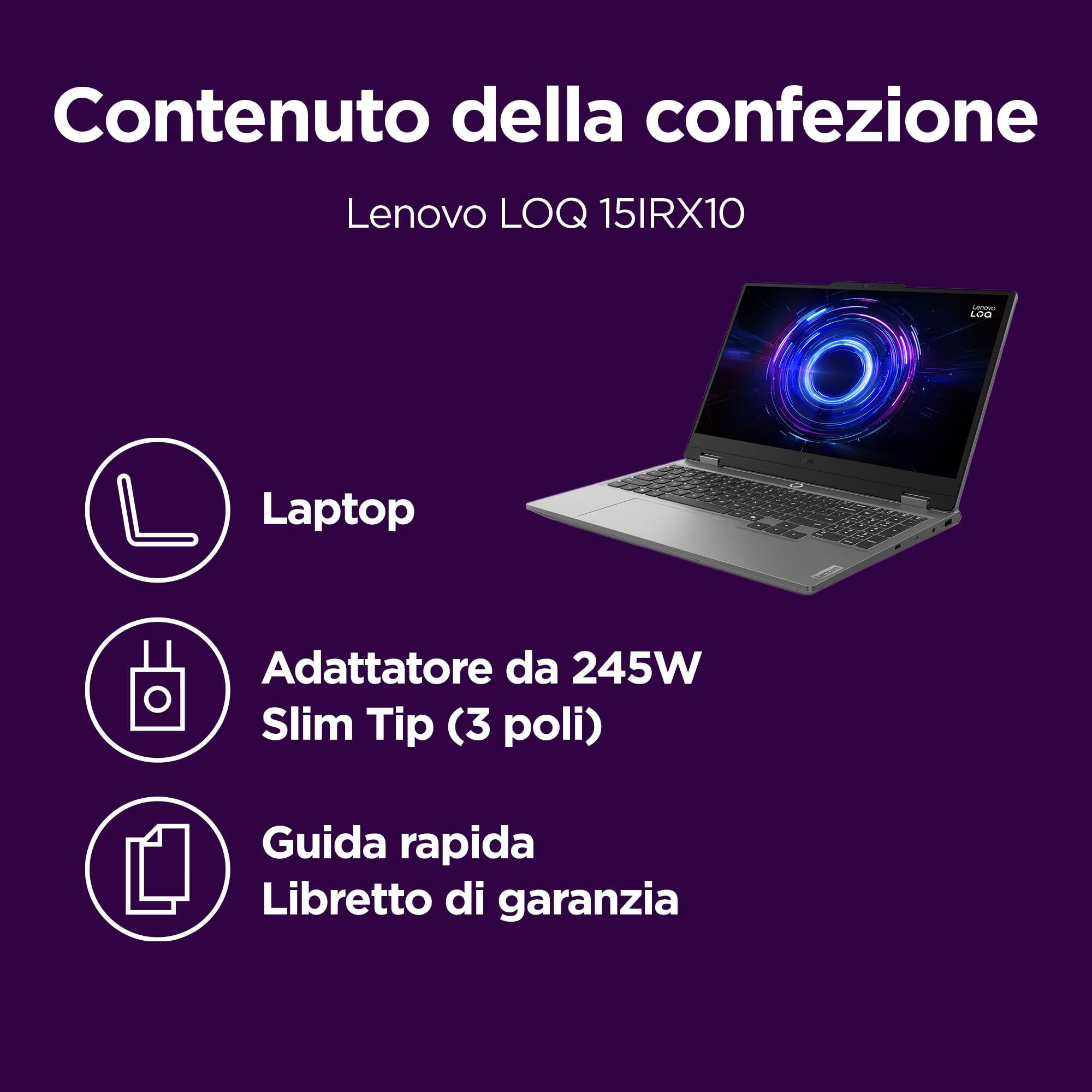 Lenovo LOQ 15" 144Hz Notebook Gaming, NVIDIA GeForce RTX 5070 8GB GDDR7, Intel Core i7-13650HX, RAM 32GB DDR5, 1TB SSD M.2 2242 PCIe 4.0, FHD, Windows 11, Tastiera retroilluminata