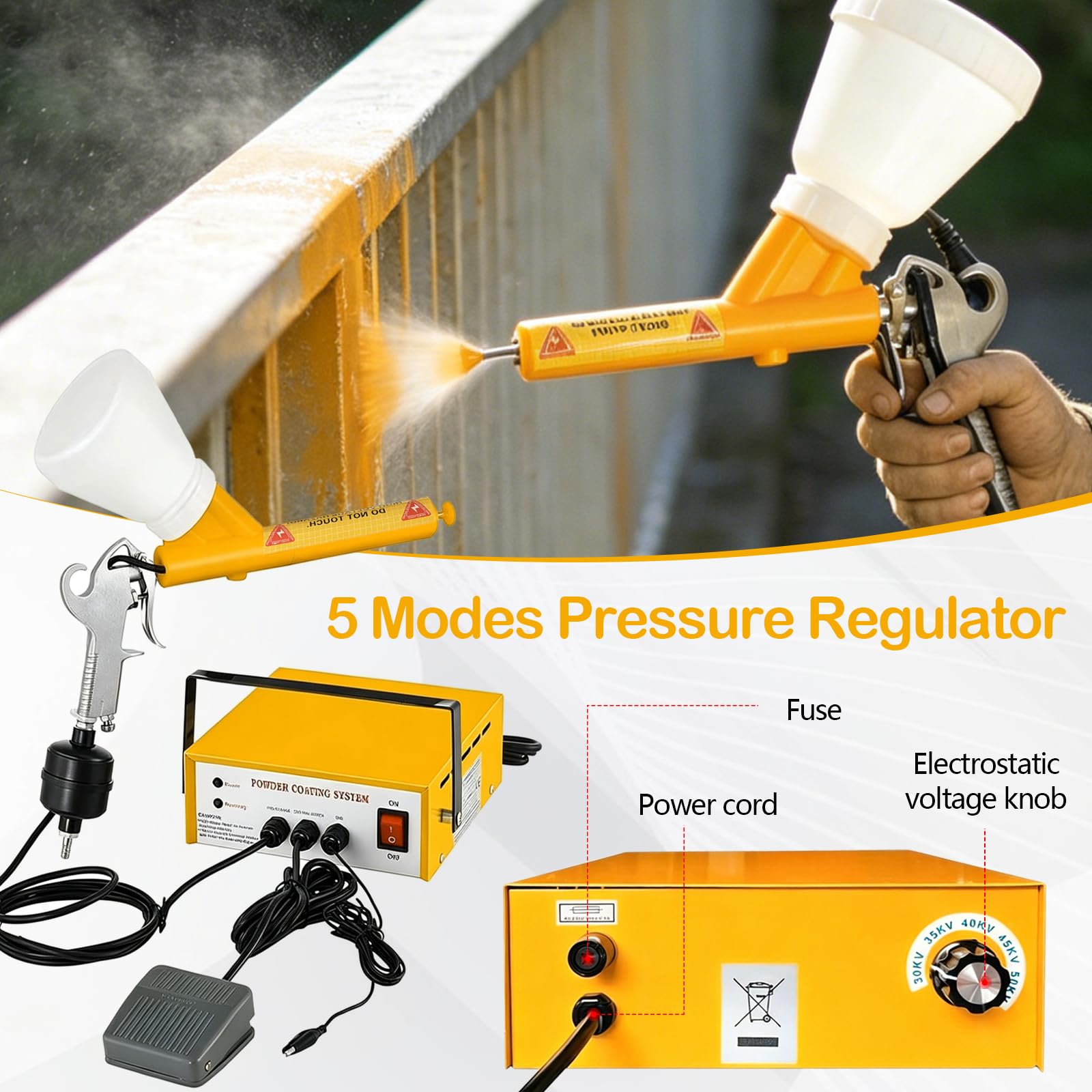 Sistema de Pulverización de Pintura, Pulverizador Electrostático con Pistola de Polvo y Pedal Sistema de Recubrimiento Electrostático en Polvo Kit de Recubrimiento en Polvo
