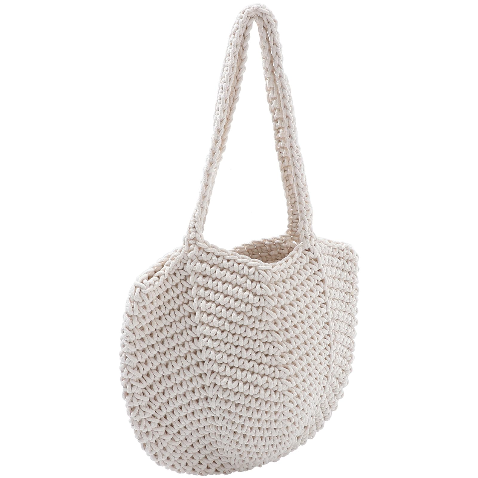 VOSAREA Borsa Tote Intrecciata in Corda di Cotone Bianco per Donna Grande Capacità e Resistente, la Spiaggia la Vita Quotidiana Estiva