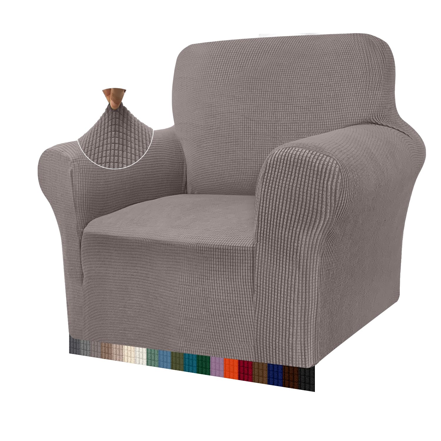 Granbest High Stretch Armchair Covers Super Soft Chair Covers for Living Room Jacquard Sofa Cover for Dogs Non Slip Chair Slipcover with Arms Furniture Protector (1 Seater, Taupe)