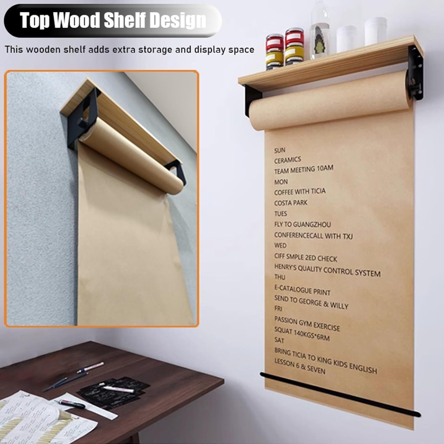 Metzger-Papierhalter und -schneider, Kraftpapierrollenspender mit 50 m Rolle, inklusive 130 cm Breite und Papier