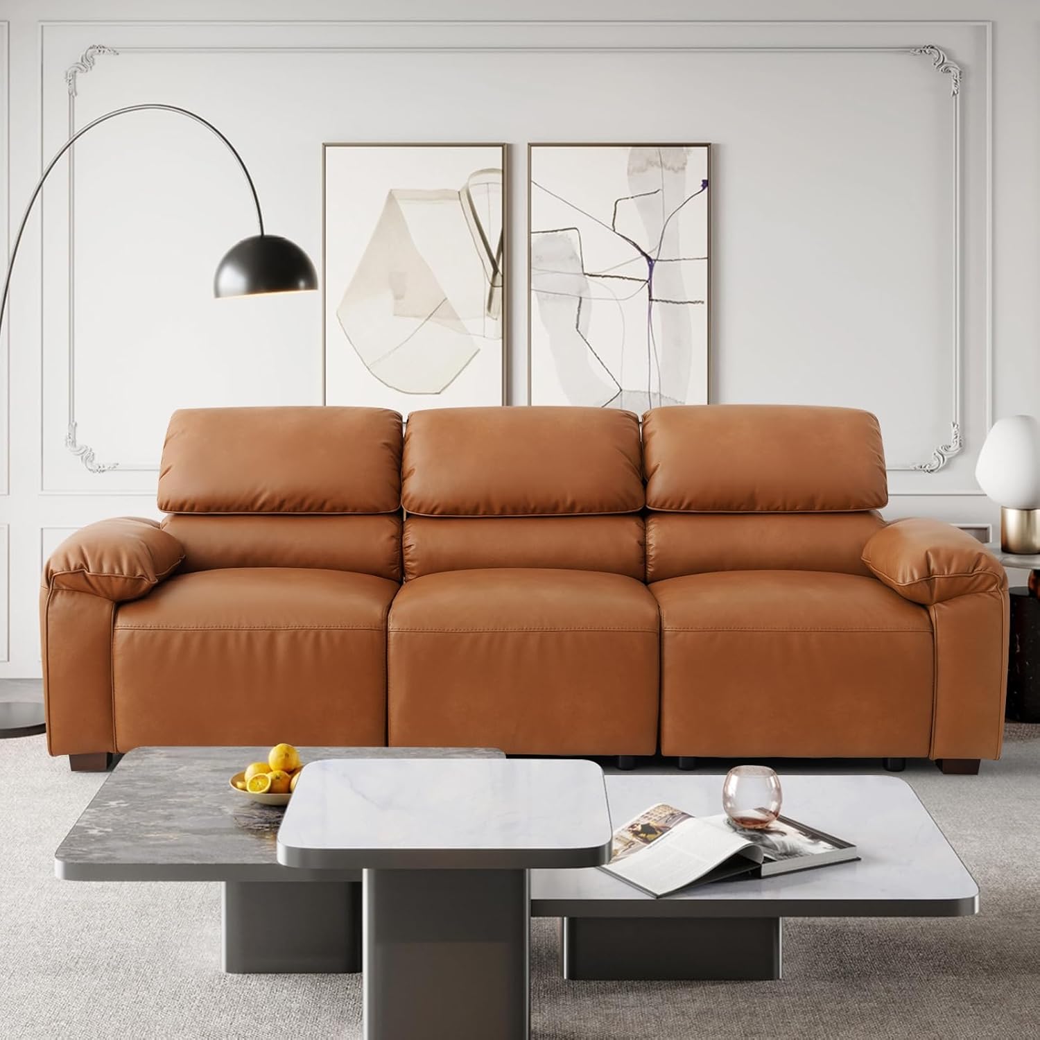 Harkawon Modular Sofa Couch with Pillow Armrest, Loveseat Leather Sofa Couch Deep Seat, High Armrest, Leather Sofas, Couches for Apartment, Dorm, Office (Orange, 2-Seater)