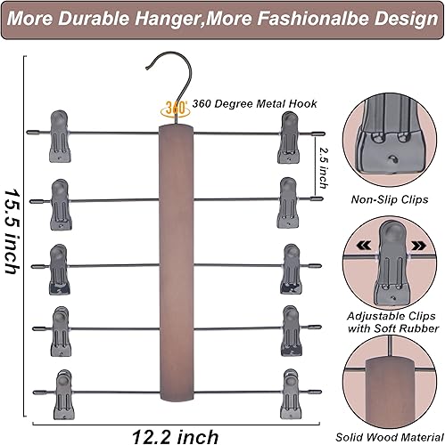 Miniatura 2 de GallFould Paquete de 4 perchas para pantalones que ahorran espacio, colgador de falda de 5 niveles con clips antideslizantes ajustables para