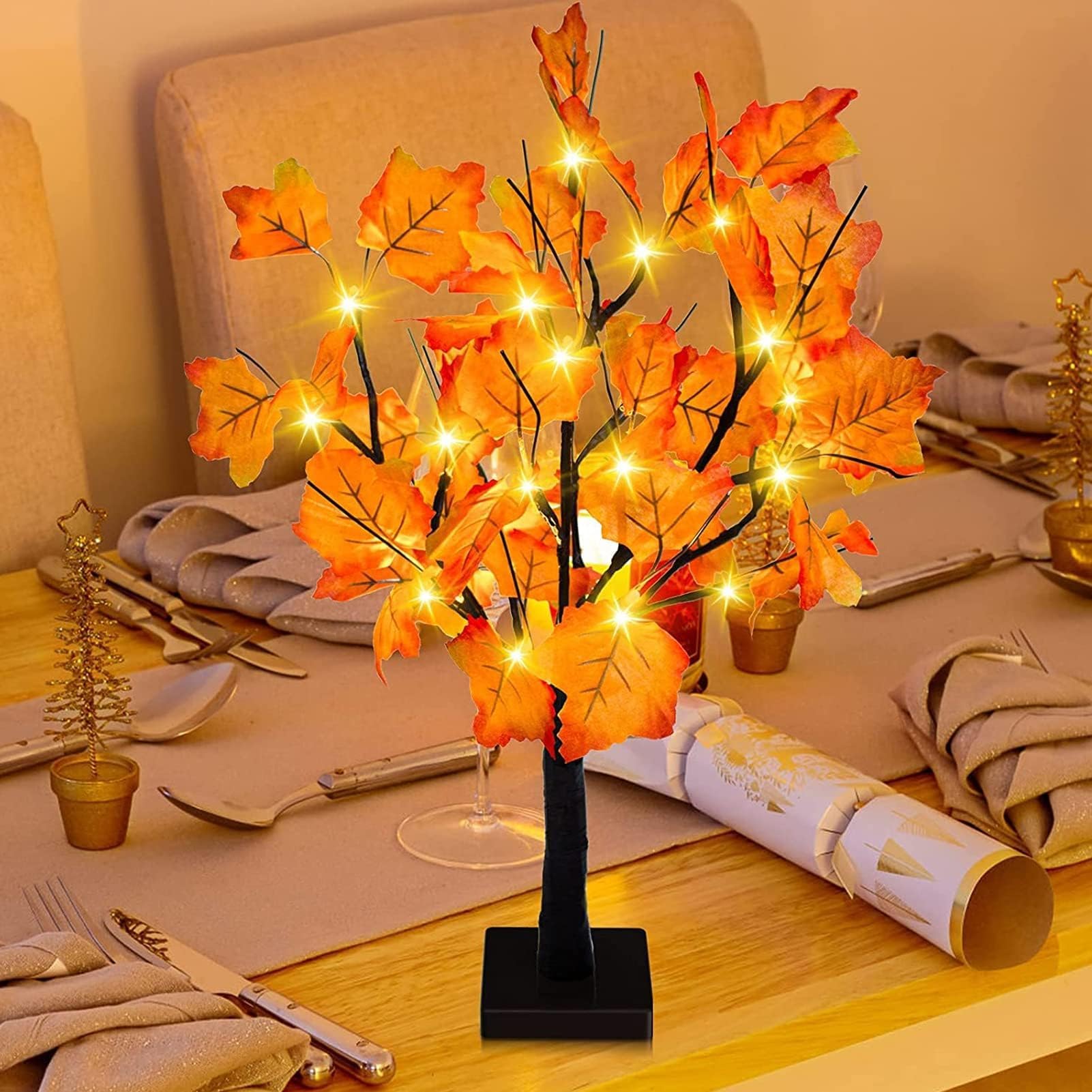 Ahornblatt Lichterbaum Mit 24 LEDs - 61cm Herbstdeko Mit Timer