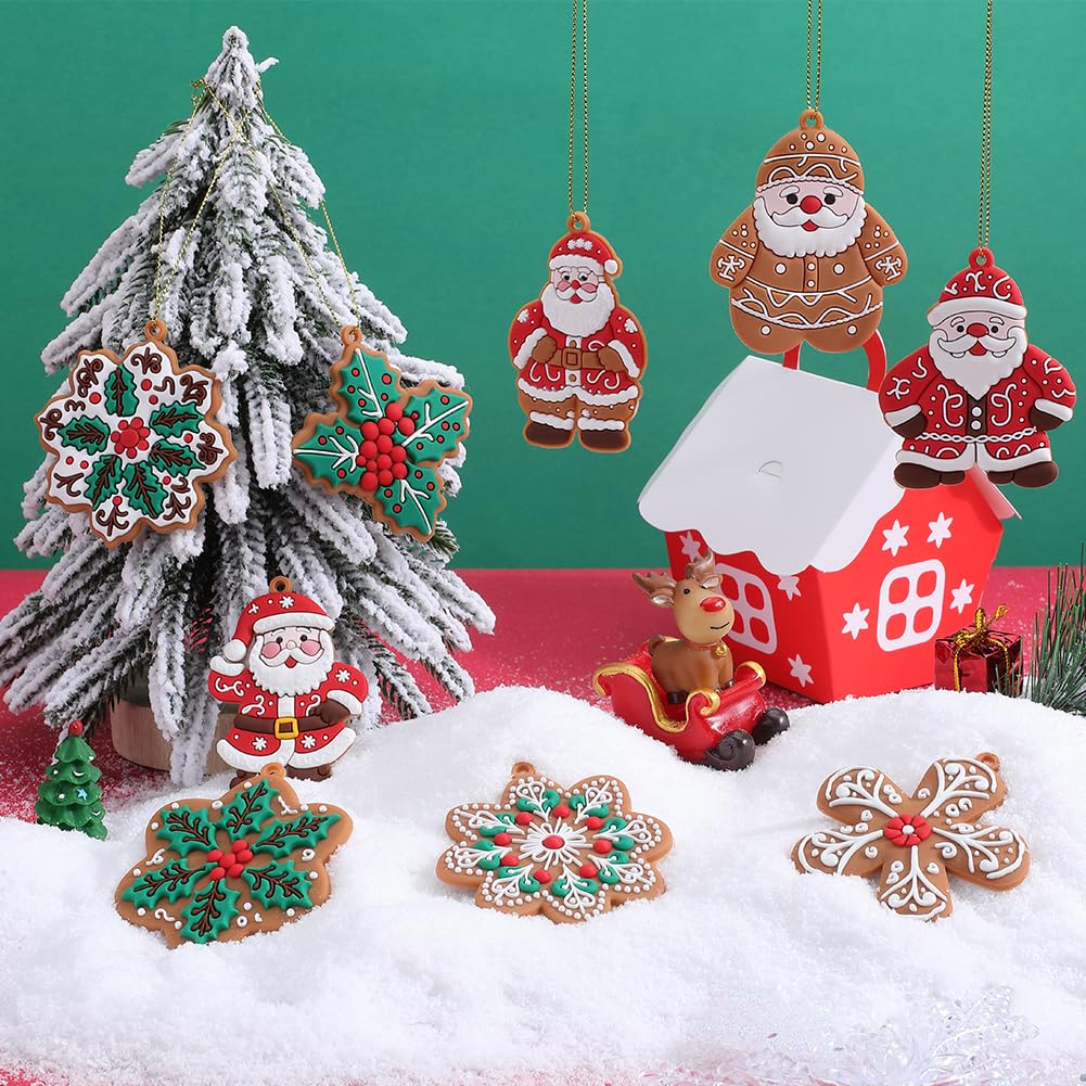 SUNNYCLUE 1 Box 9Pcs Christmas Ornament Set Santa Claus Snowflake Wreath Xmas Tree Decorations Plastic Winter Ornaments Mini Christmas Ornaments for Christmas Tree Home Party Hanging Supplies - Image 4