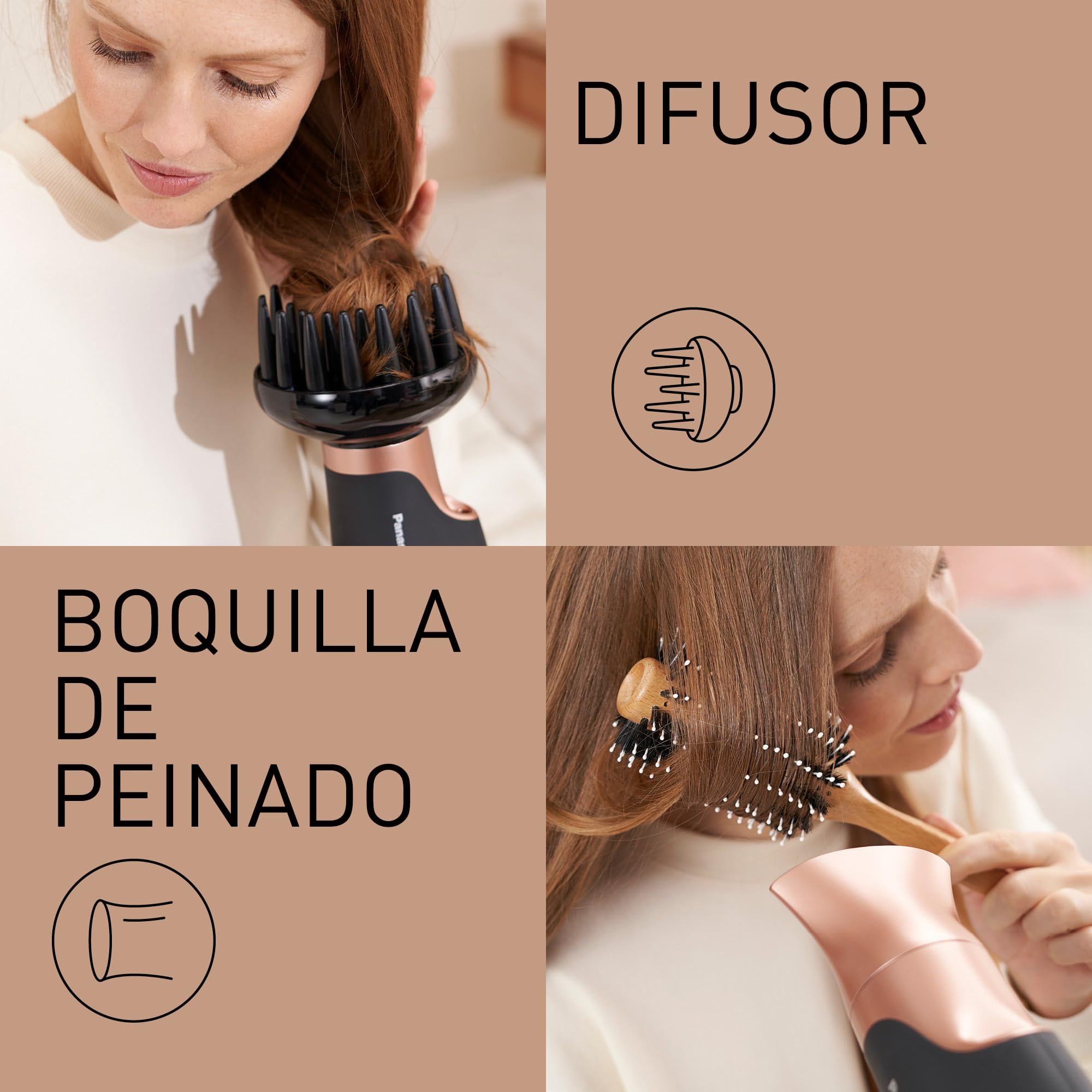 Panasonic EH-NA63CN825 - Secador profesional para hidratación y brillo (tecnología nanoe avanzada, 2000 w potente, 3 velocidades y 4 temperaturas, botón de aire frio, con difusor)