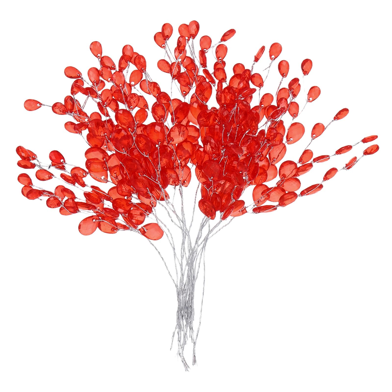sourcing map 22 Pcs Acrylic Bead Drop Stems, Crystal Floral Picks Artificial Crystal Bouquets Flowers for Wedding Party Home Decoration DIY Crafts Celebrations (Red)