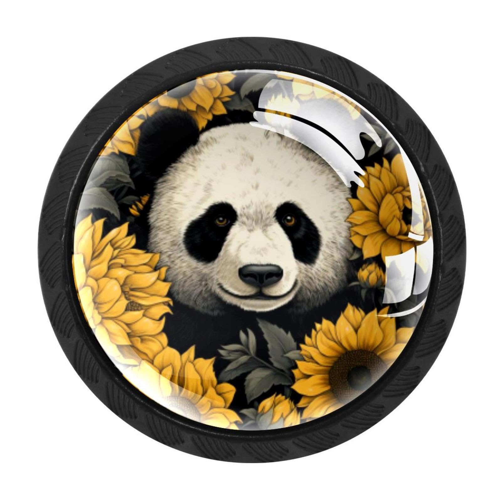 CHENZZZZ 4 Pieces Panda Sunflower Drawer Knobs, 35mm Black Cabinet Knobs, Drawer Pulls and Knobs, Dresser Drawer Knobs, Cabinet Hardware Kitchen Cabinet Knobs