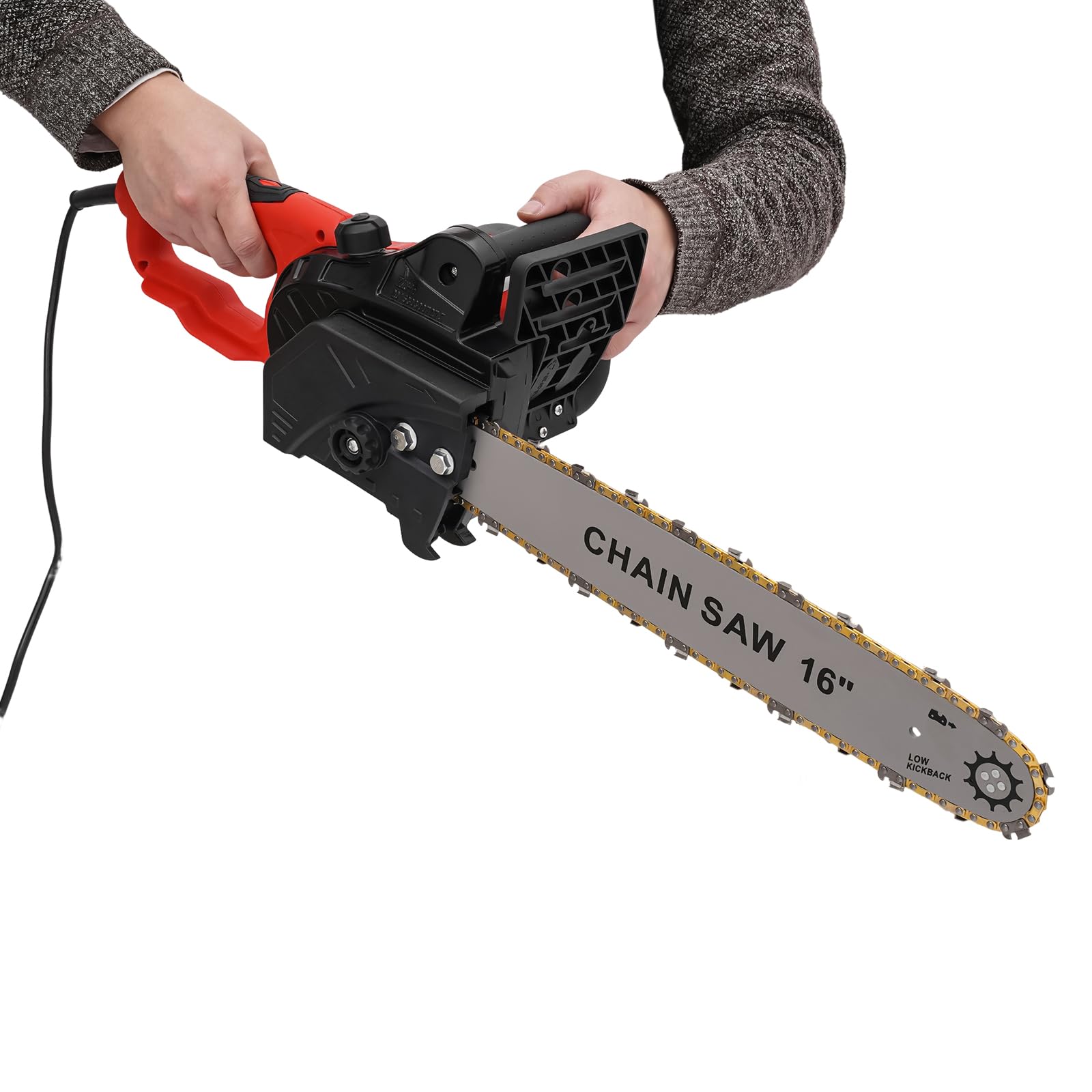 Elektryczna piła łańcuchowa 16" – 2200 W, elektryczna piła łańcuchowa ze stoperem ochronnym, automatyczne rozpylanie oleju, prędkość 800 obr./min, do cięcia wszystkich rodzajów drewna