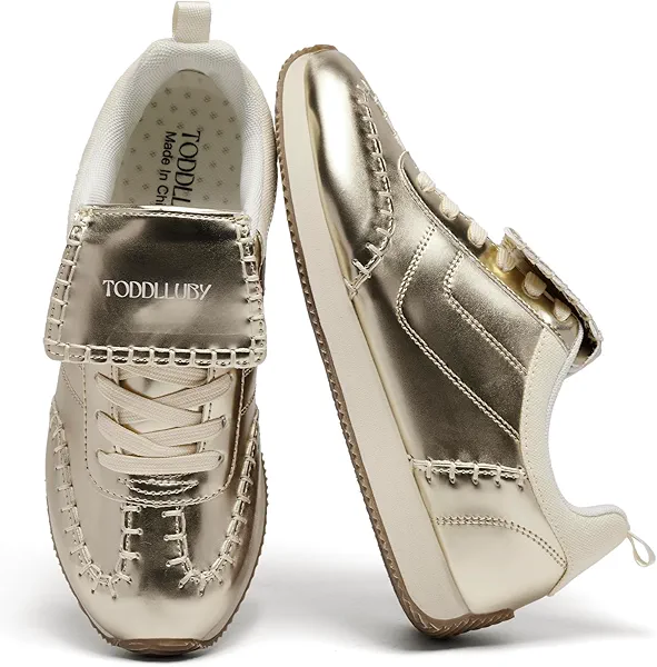 TODDLLUBY Classic Women's Fashion Anti Slip Sports Shoes, Breathable Insole, Fashionable and Comfortable, Lightweight Leather, Gold, Silver, White 2025