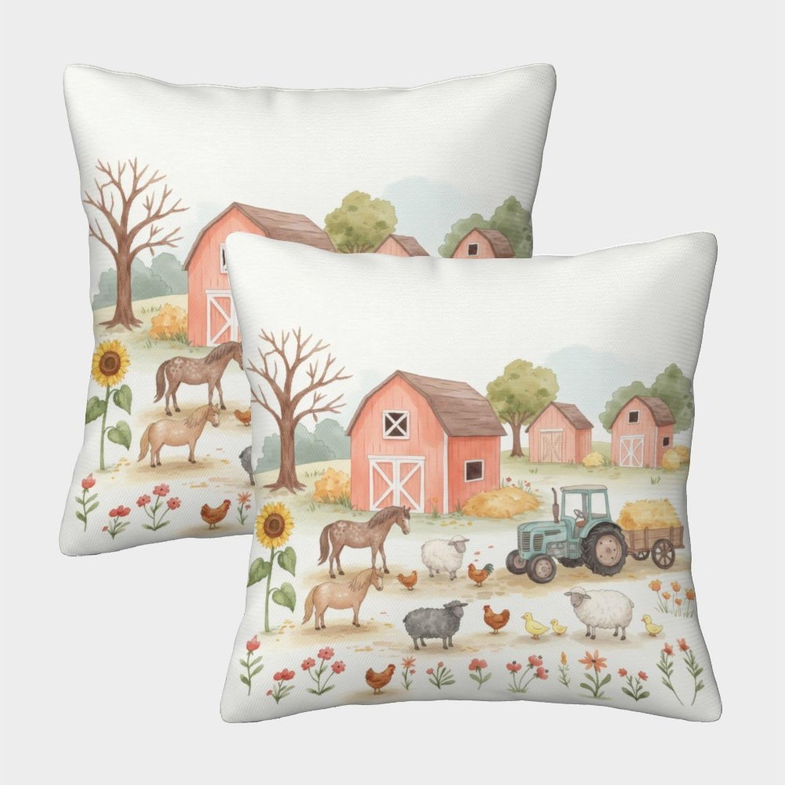 QFVANSIYO 3D Printed Country Farm Microfiber Pillowcase Bedroom Bedding Decor Rustic Barn Pillow Cover Soft Breathable for Adults 45x45cm