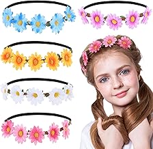 5 Pack Daisy Flower Headbands Flower Wreath Flower Headband Fashion Flower Crown Headband with Elastic Band for Women Girls Festival Wedding Party