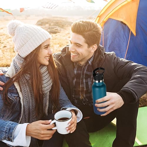 Miniatura 6 de Volhoply Paquete de 2 botellas de agua aisladas de 17 onzas, botellas de agua de acero inoxidable para niños con tapa con pajilla, botella de agua