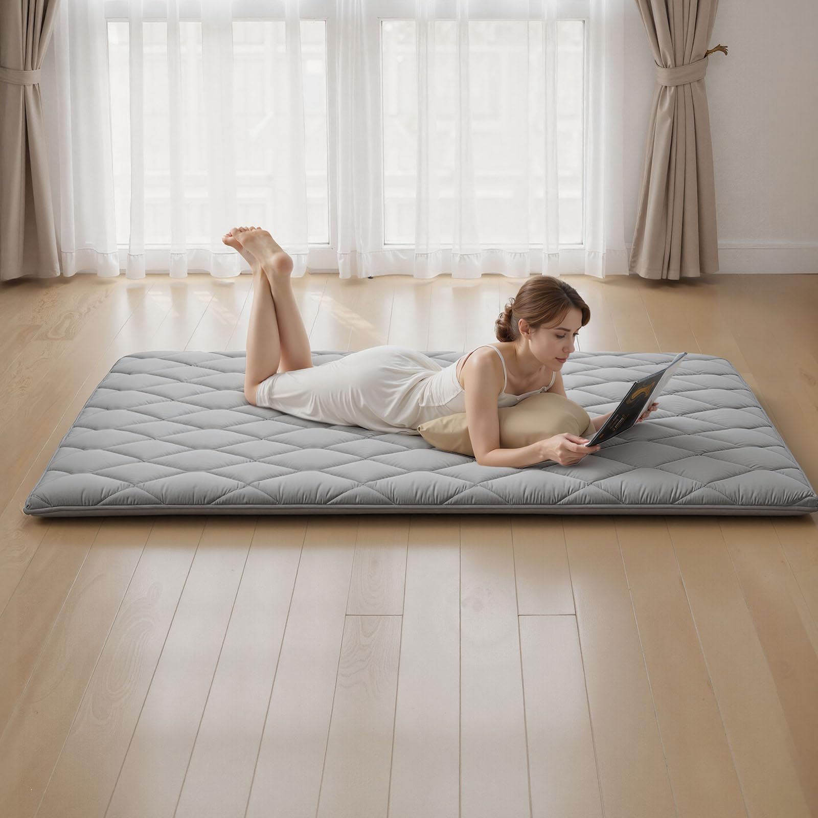 VEVOR Tappeto tatami giapponese materasso futon pieghevole con borsa portaoggetti e fissaggio, tappetino a 9 strati per dormire, dormitorio, meditazione, yoga