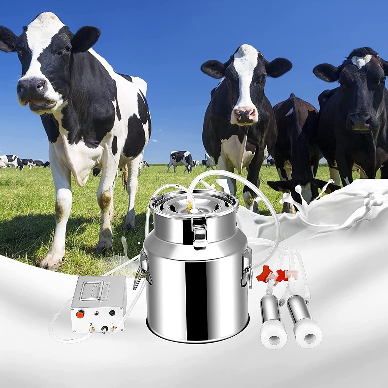 AYCDL 14L Cow Pulsation Vacuum Electric Milking Machine,Automatic Portable Pulse Breast Pump for Sheep Stainless Steel Vacuum Pump Milker,Cattle,Sheep