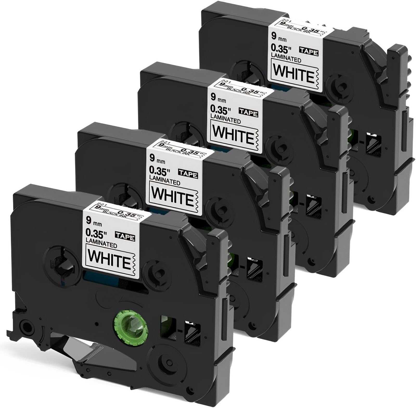 4-Pack, Buyalot Compatible Label Tape Replacement for Brother Ptouch TZe TZ Tape 9mm 0.35" Laminated White Label Maker Tape TZe-221 TZ221 for PT-D200 PTD400, PTD400AD, PTD600, PTH100, 26.2 Feet (8M)