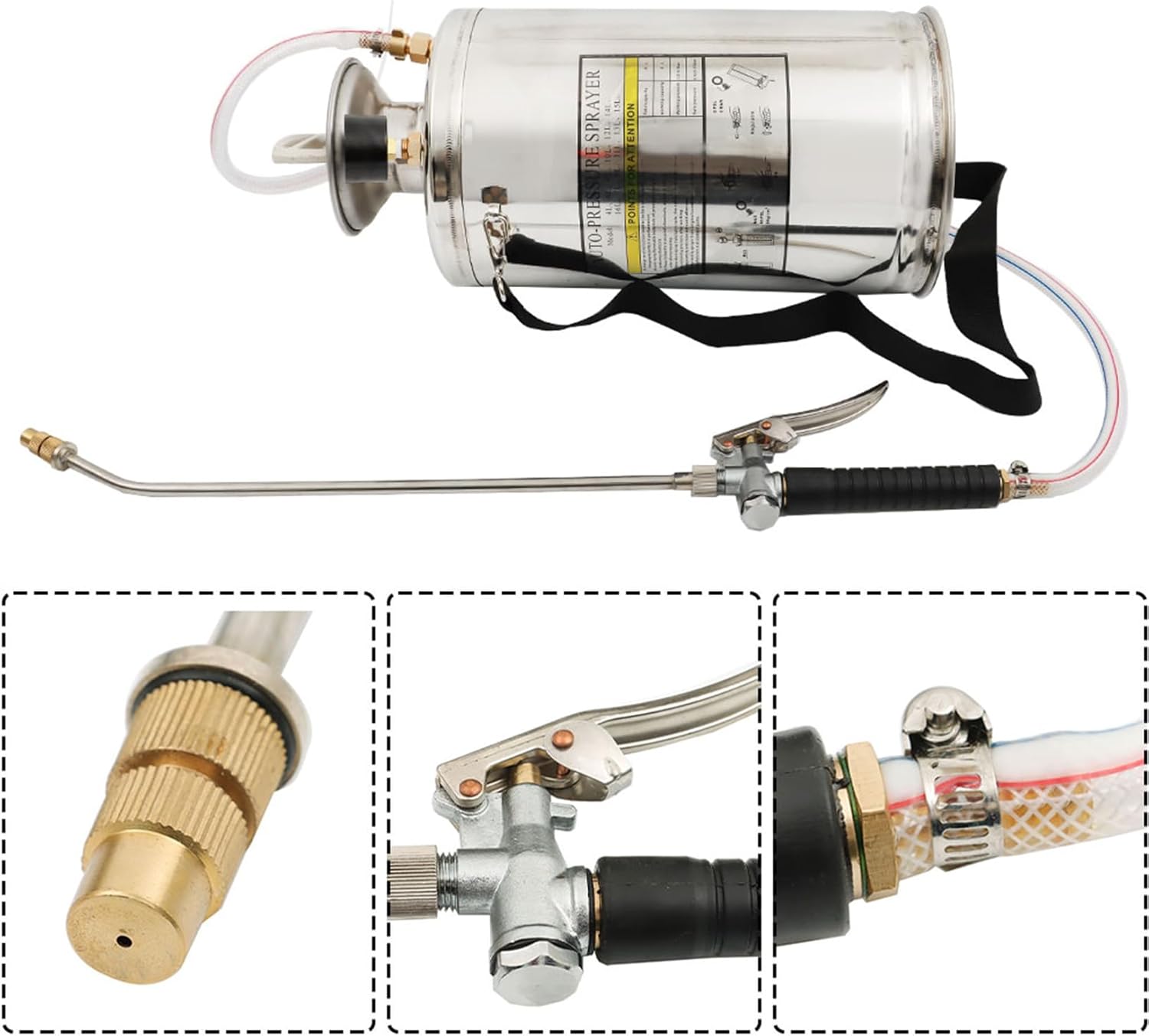 LABLT Stainless Steel Sprayer with Pressure Gauge, Safety Valve, Stainless Steel Hand Pump Sprayer, Stainless Steel Tank Multi-Purpose Sprayer for Spraying in Home/Gardening (1.5 Gallon)