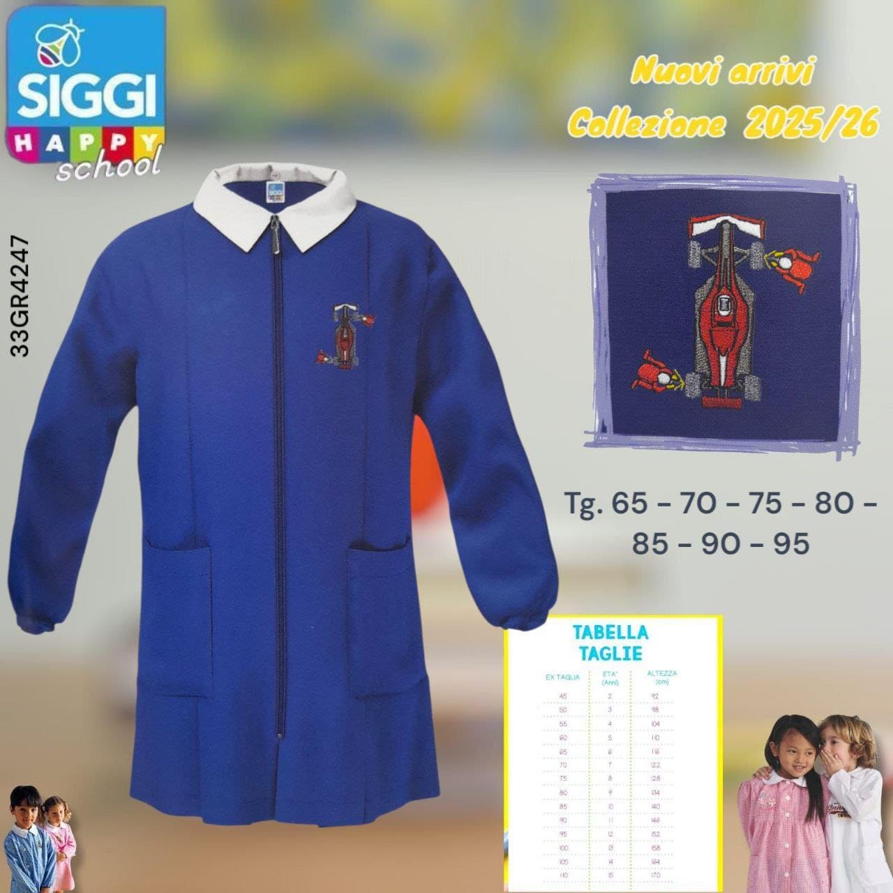 Siggi Happy School Grembiule Scuola Bambino Con Cerniera 33GR4247 Bluette