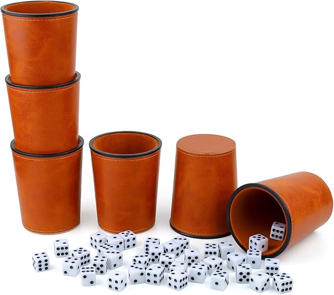 RERIVER FeltLined PU Leather Dice Cup set, 6 Quiet Dice