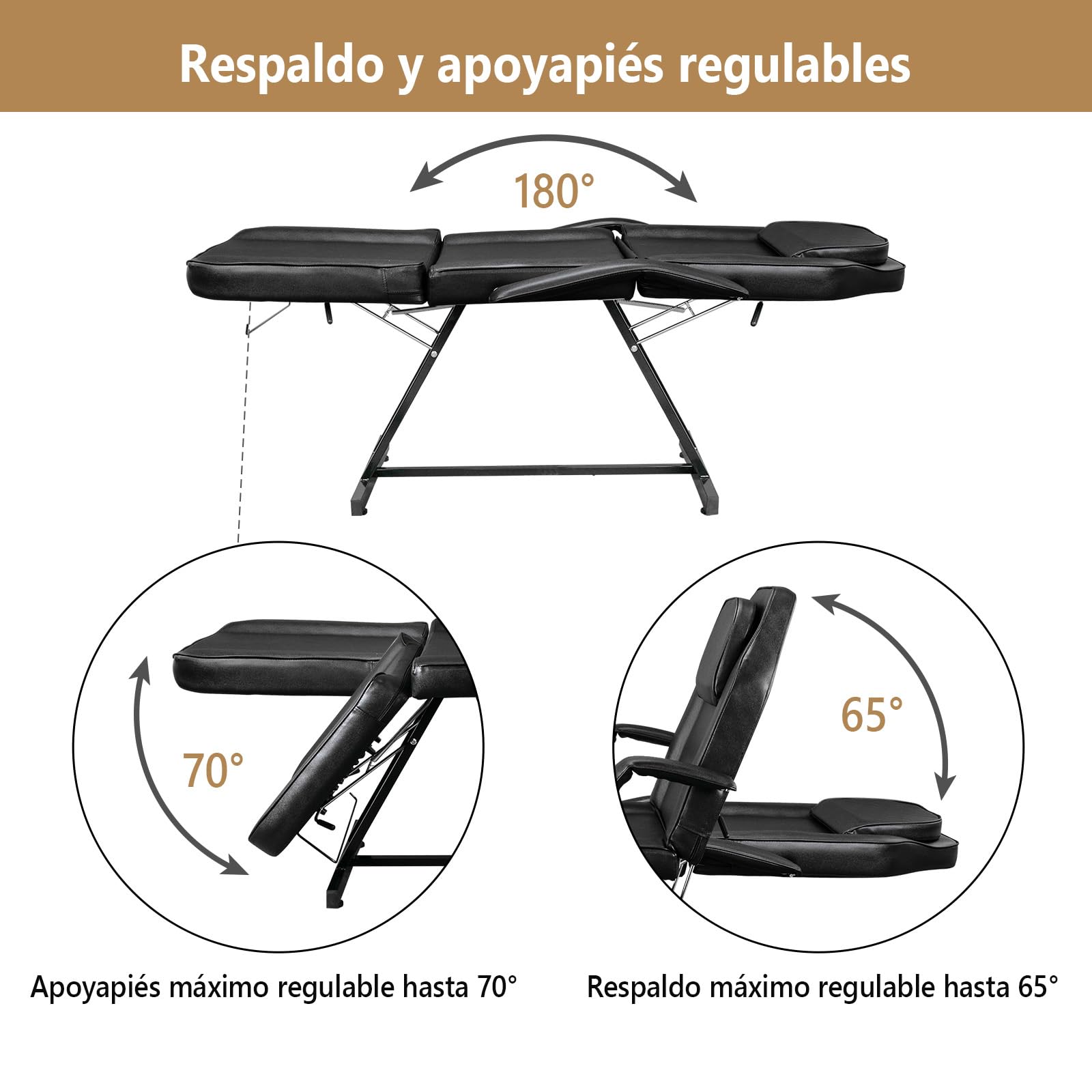 Bonnlo Camilla Masaje Ajustable, Camilla Masaje, Cama de Masaje para Salones de Belleza, SPA y Peluquerías, Negro