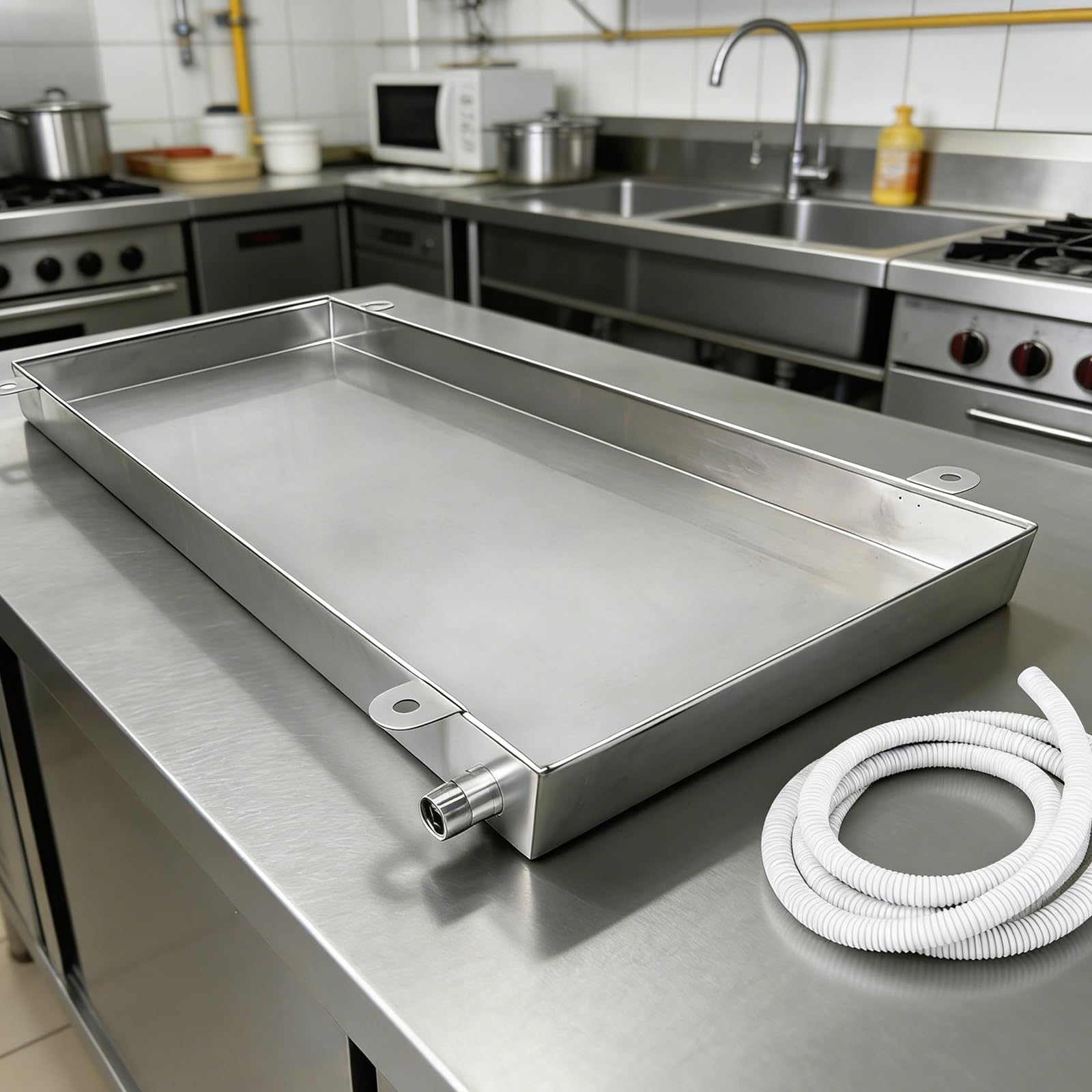 Vaschetta di scarico universale in acciaio inox, 61 x 50,8 cm, vassoio antigoccia multiuso per vasi da fiori, ciotole per animali domestici, scaldabagni e unità AC, raccogli-troppopieno portatile per