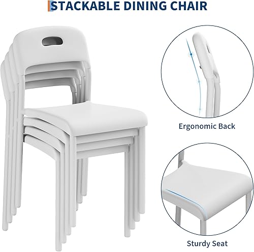 Miniatura 4 de Juego de 2 sillas de comedor apilables de plástico, patas de metal, fácil montaje, respaldo ergonómico, impermeable y resistente a las manchas,